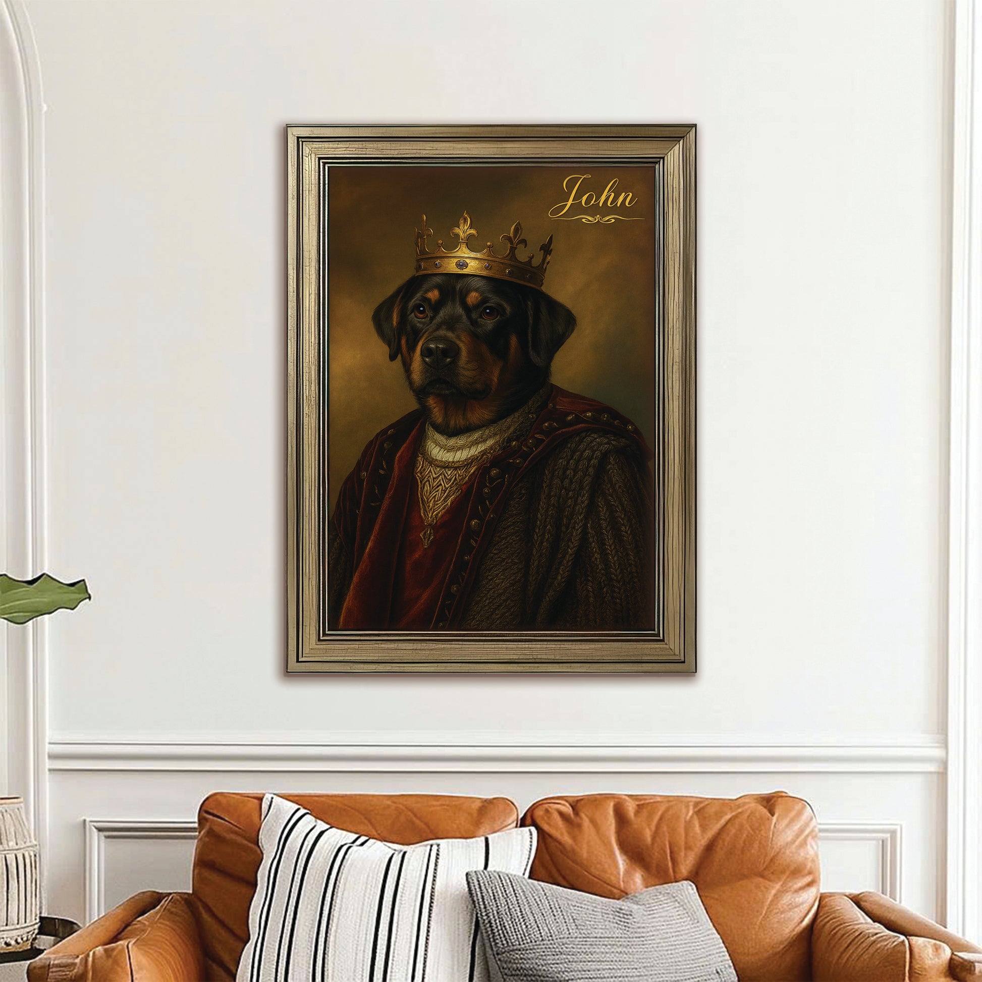 Custom Photo Crown King Dog Canvas Framed Wall Art Gift For Dog Lovers