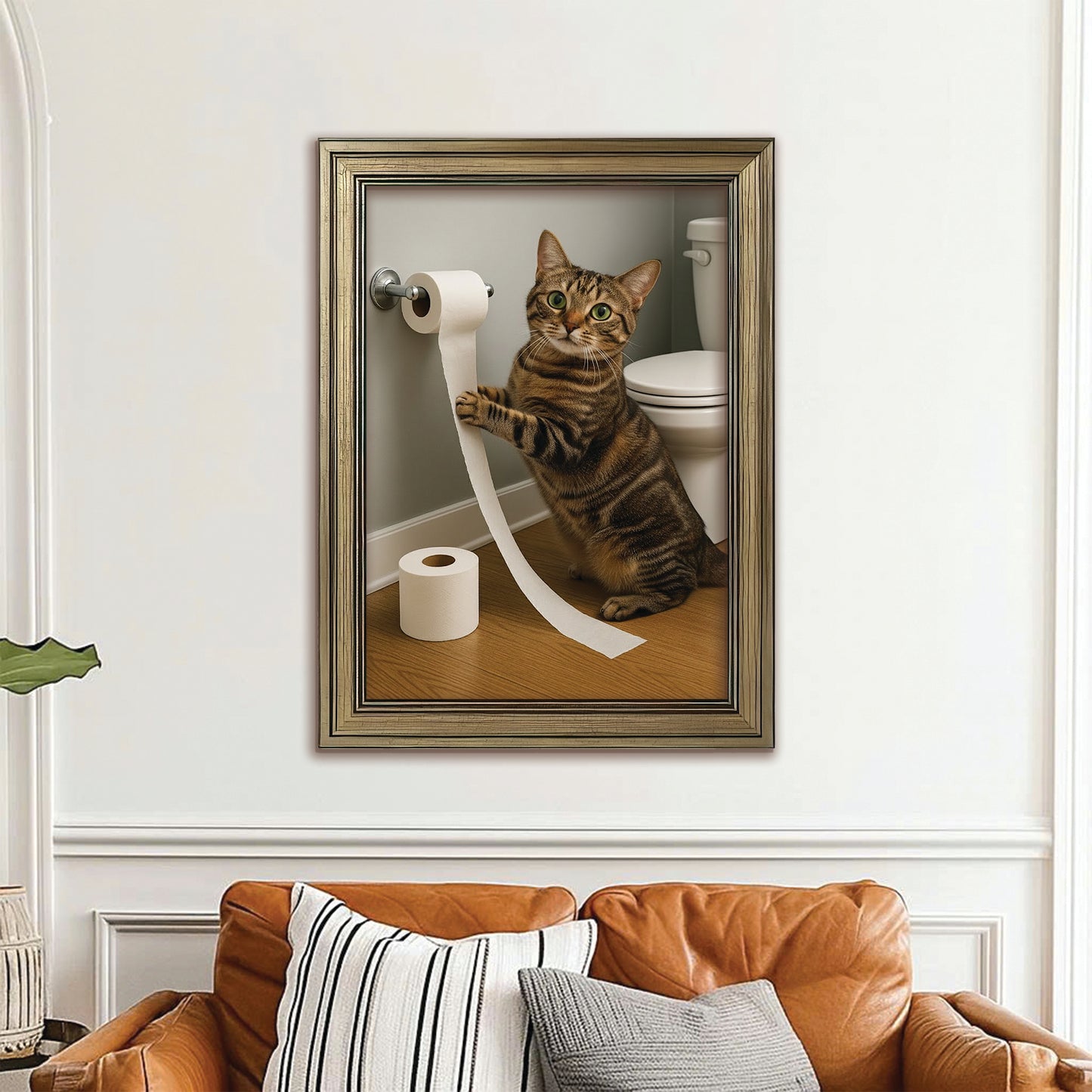 Custom Photo Cat Bathroom Style 18 Canvas Framed Wall Art Gift For Canvas Framed Wall Art