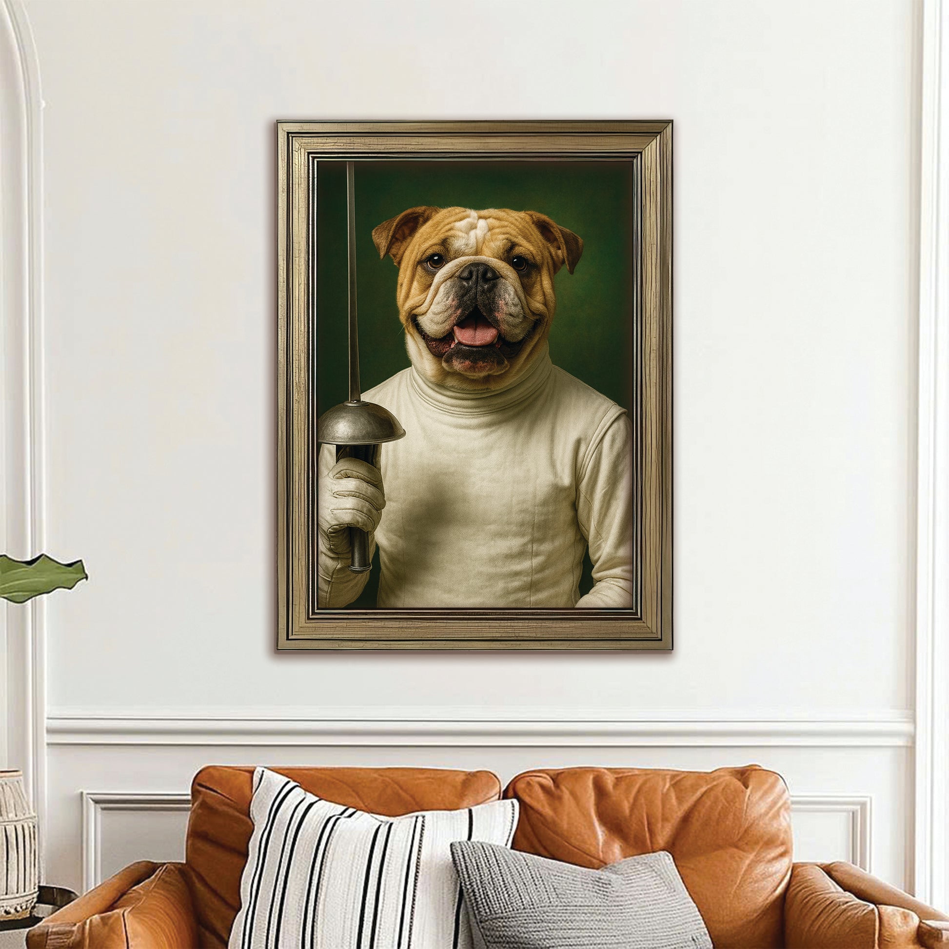 Custom Photo Fencer Dog Canvas Framed Wall Art Gift For Dog Lovers