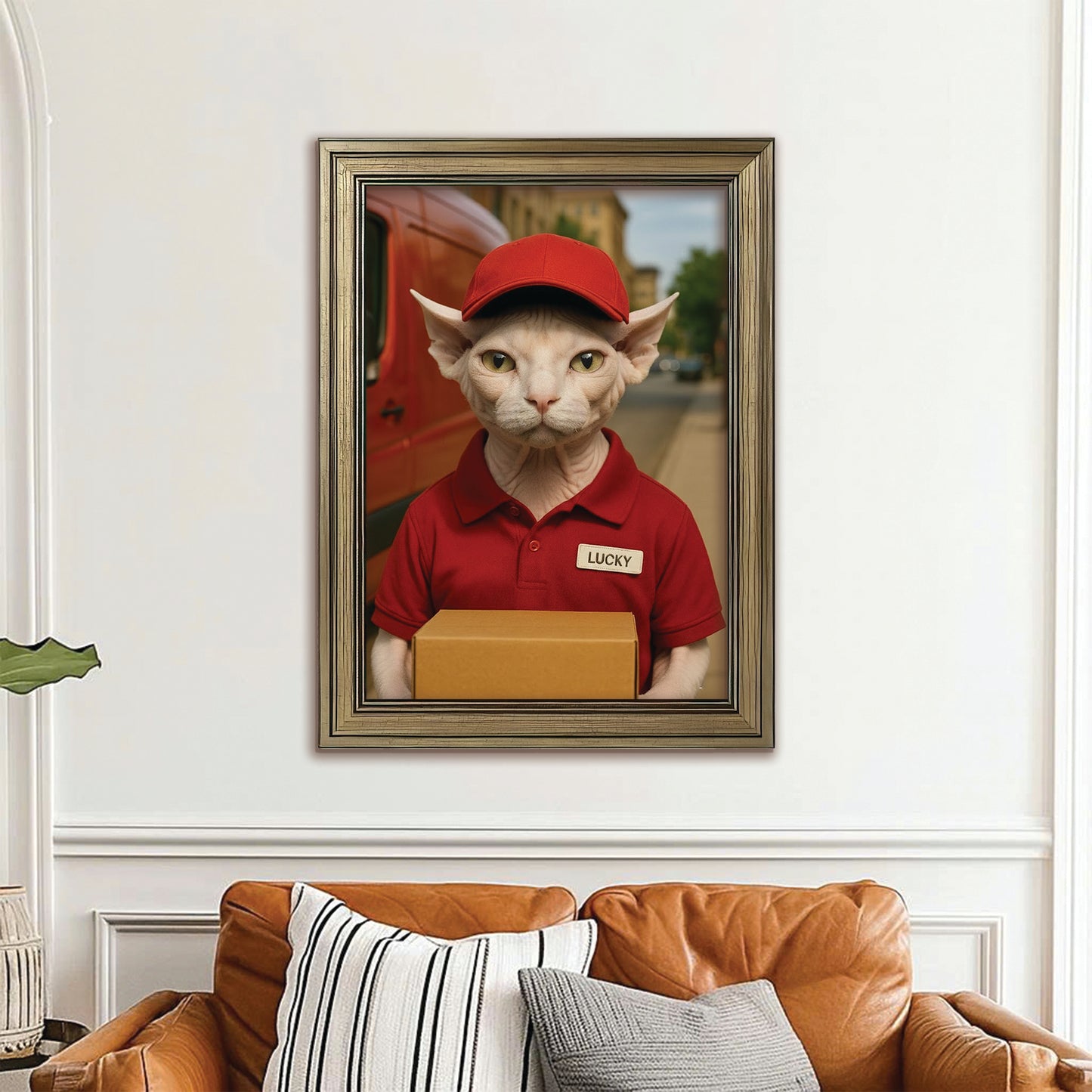 Custom Photo Courier Delivery Canvas Framed Wall Art Gift For Cat Lovers