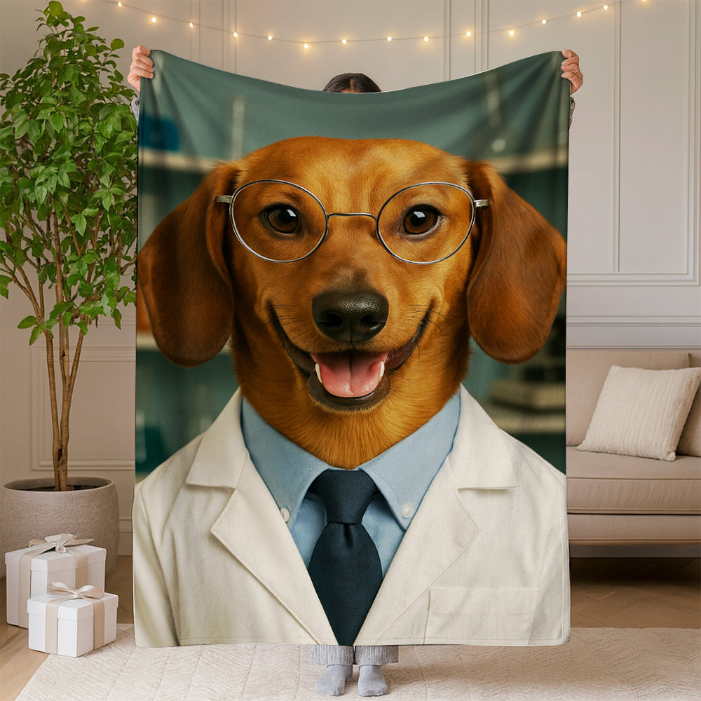 Custom Photo Scientist Dog BlanketGift For Dog Lovers
