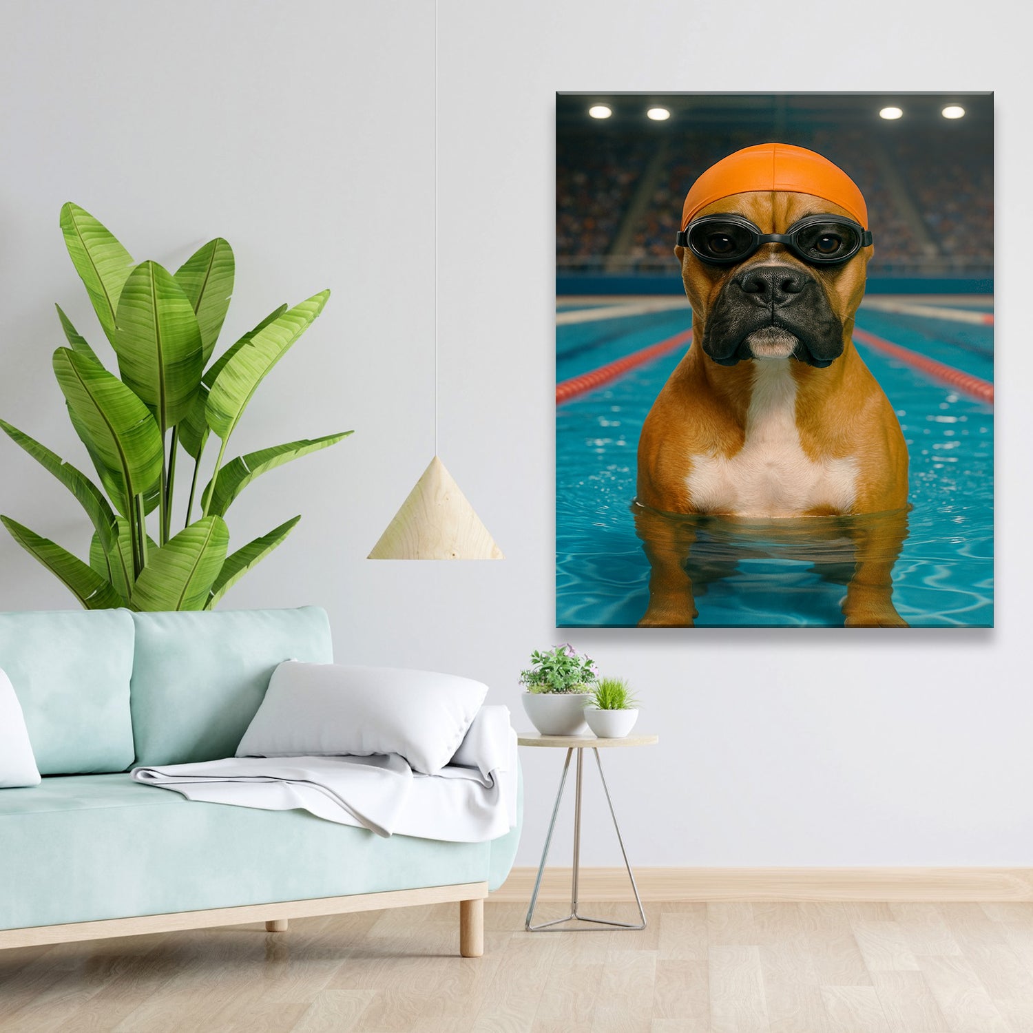 Custom Photo Swimmer  2 Dog Canvas Gift For Dog Lovers