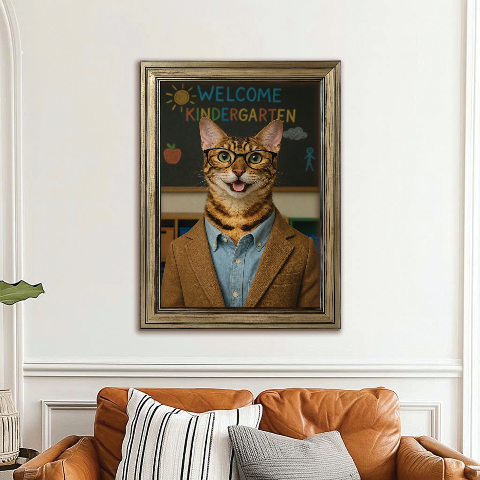 Custom Photo Kindergarten Teacher Canvas Framed Wall Art  Gift For Cat Lovers