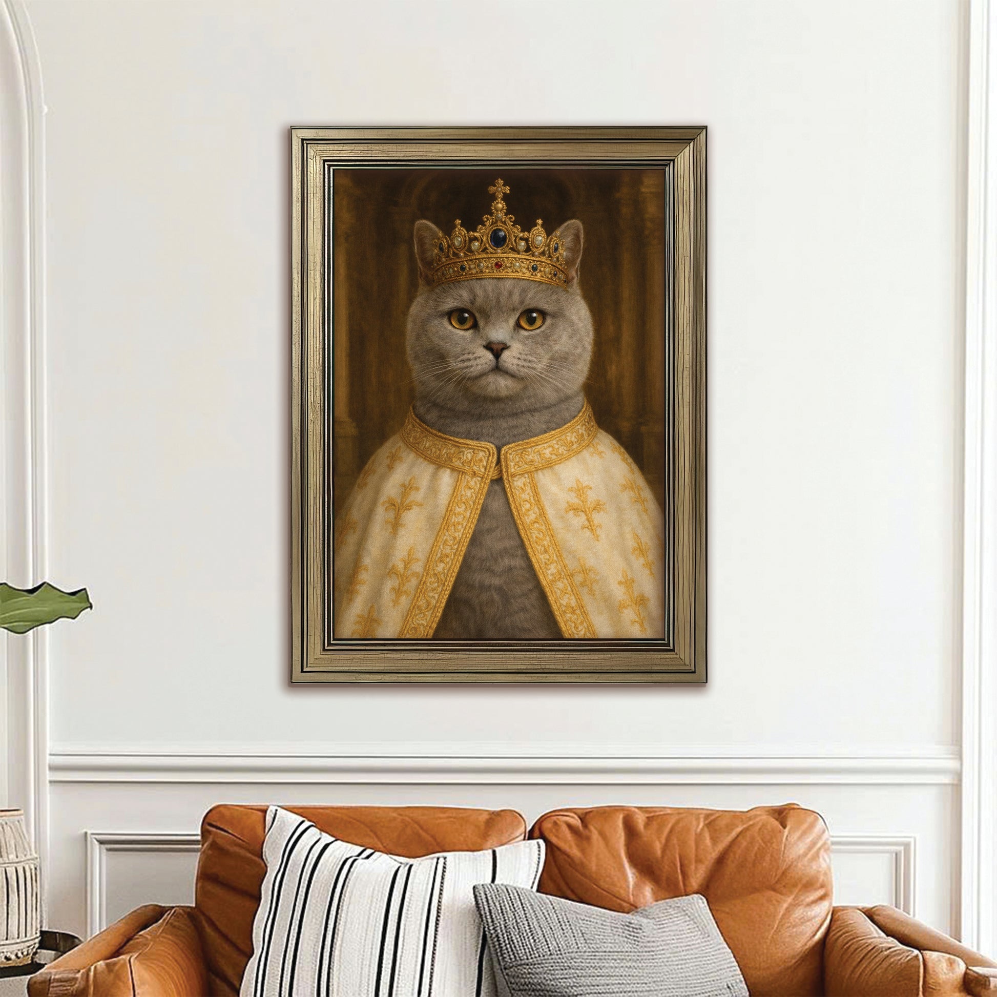 Custom Photo Cat Royal Style 07 Canvas Framed Wall Art Gift For Cat Lovers