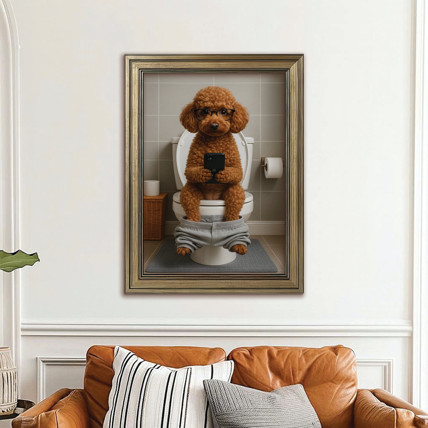 Custom Photo Dog Bathroom Style 15 Canvas Framed Wall Art Gift For Dog Lovers