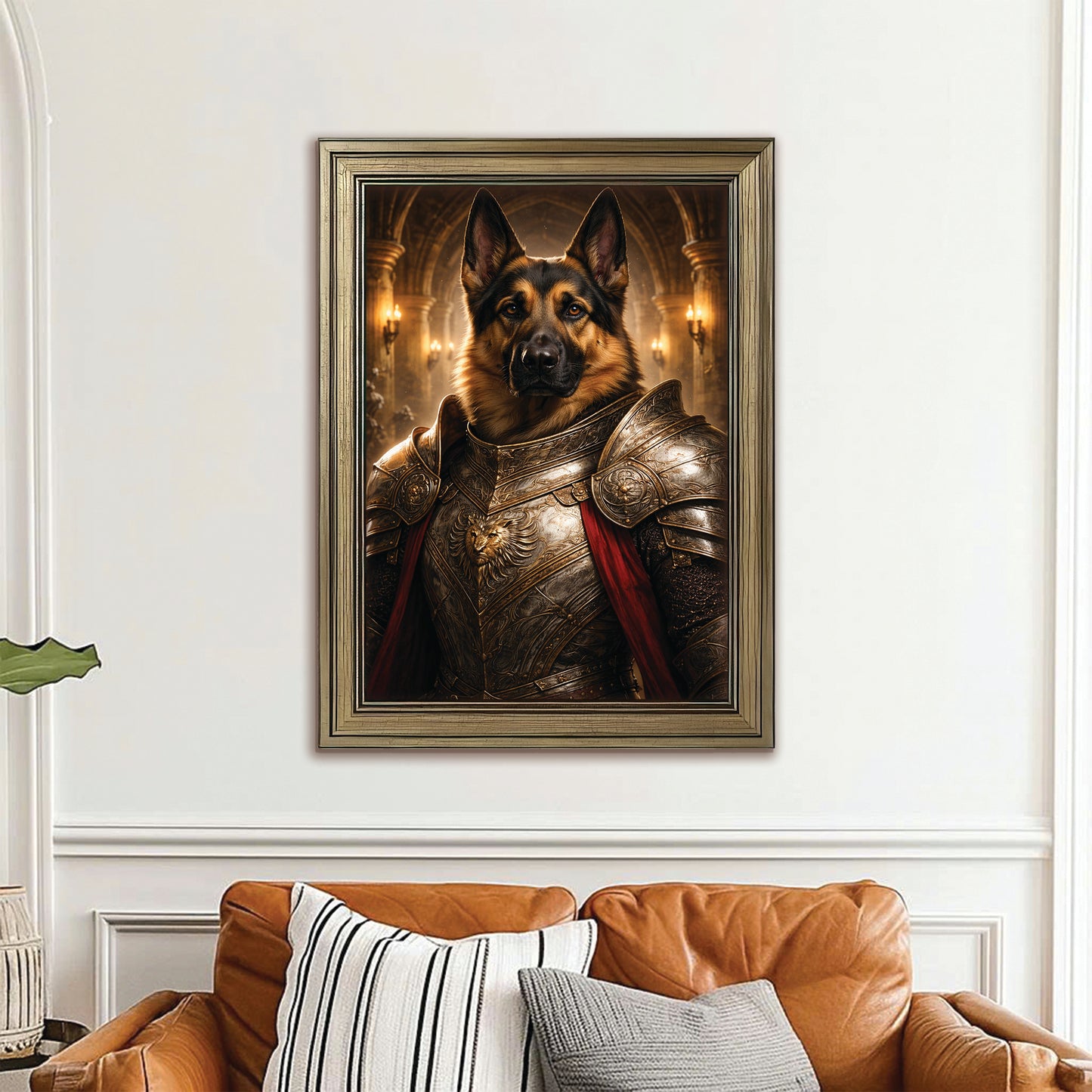 Custom Photo Royal Knight Dog Style 01 Canvas Framed Wall Art Gift For Dog Lovers
