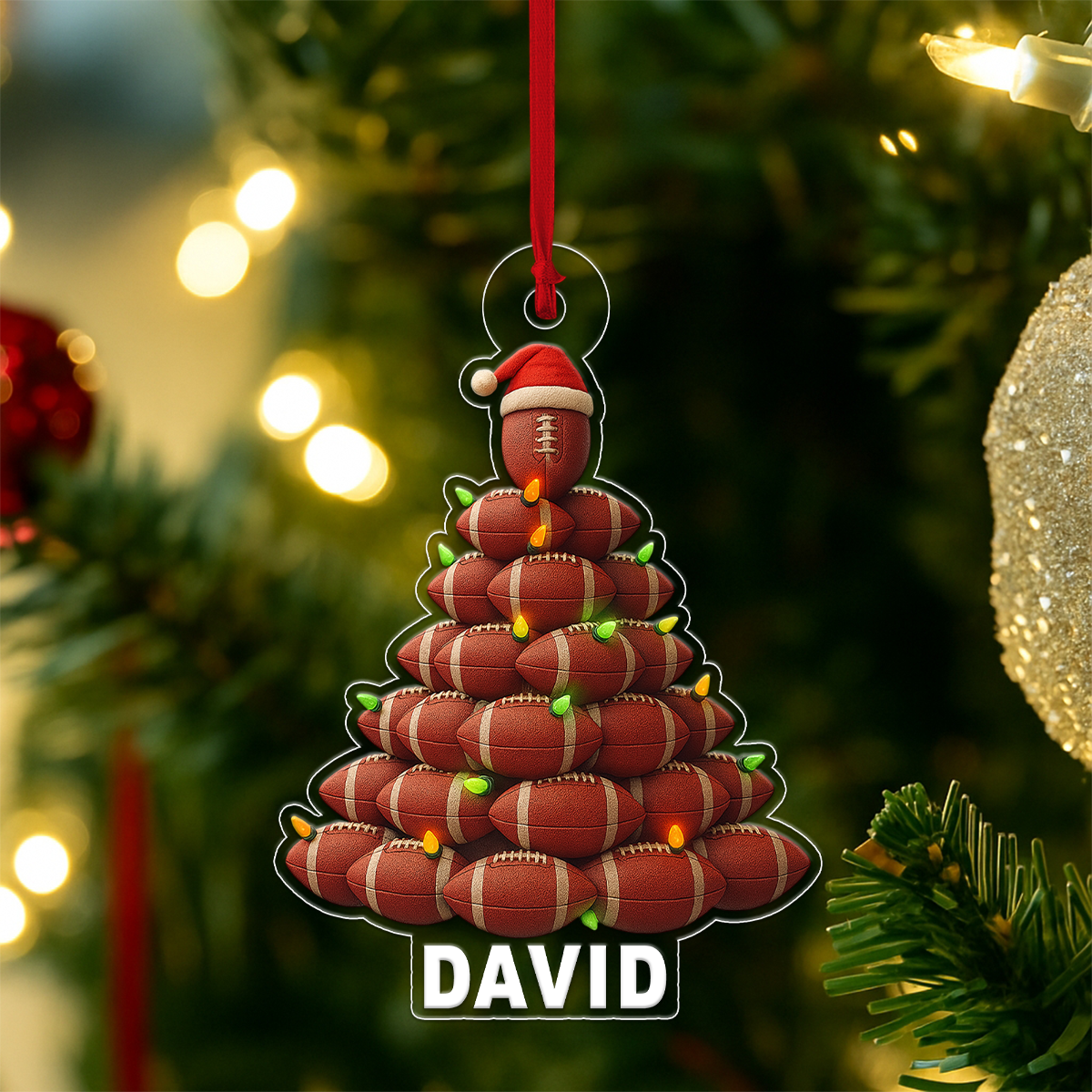 Custom Name Football Xmas Tree Acrylic Ornament Christmas Gift