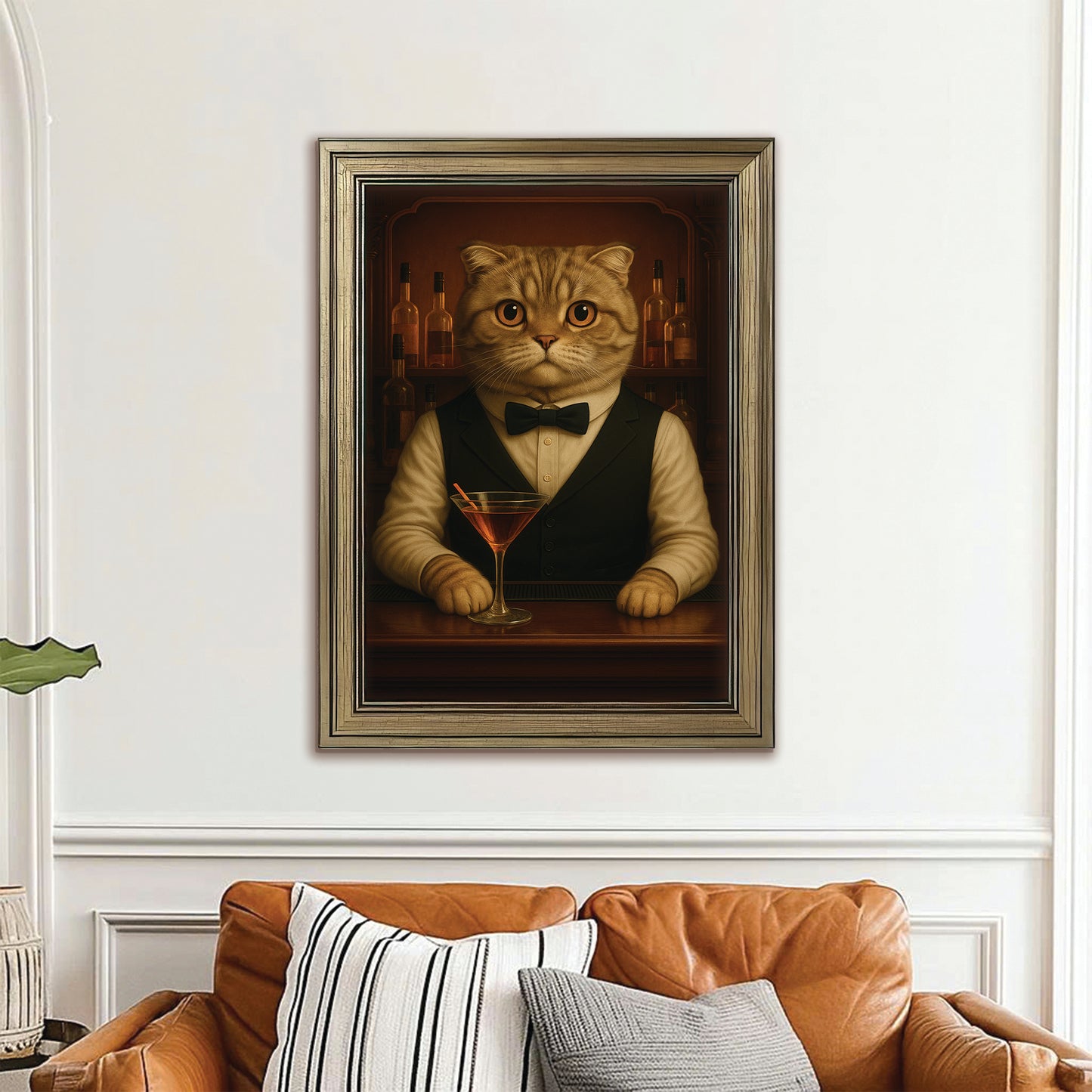 Personalized Cat Portrait Bartender Canvas Framed Wall Art