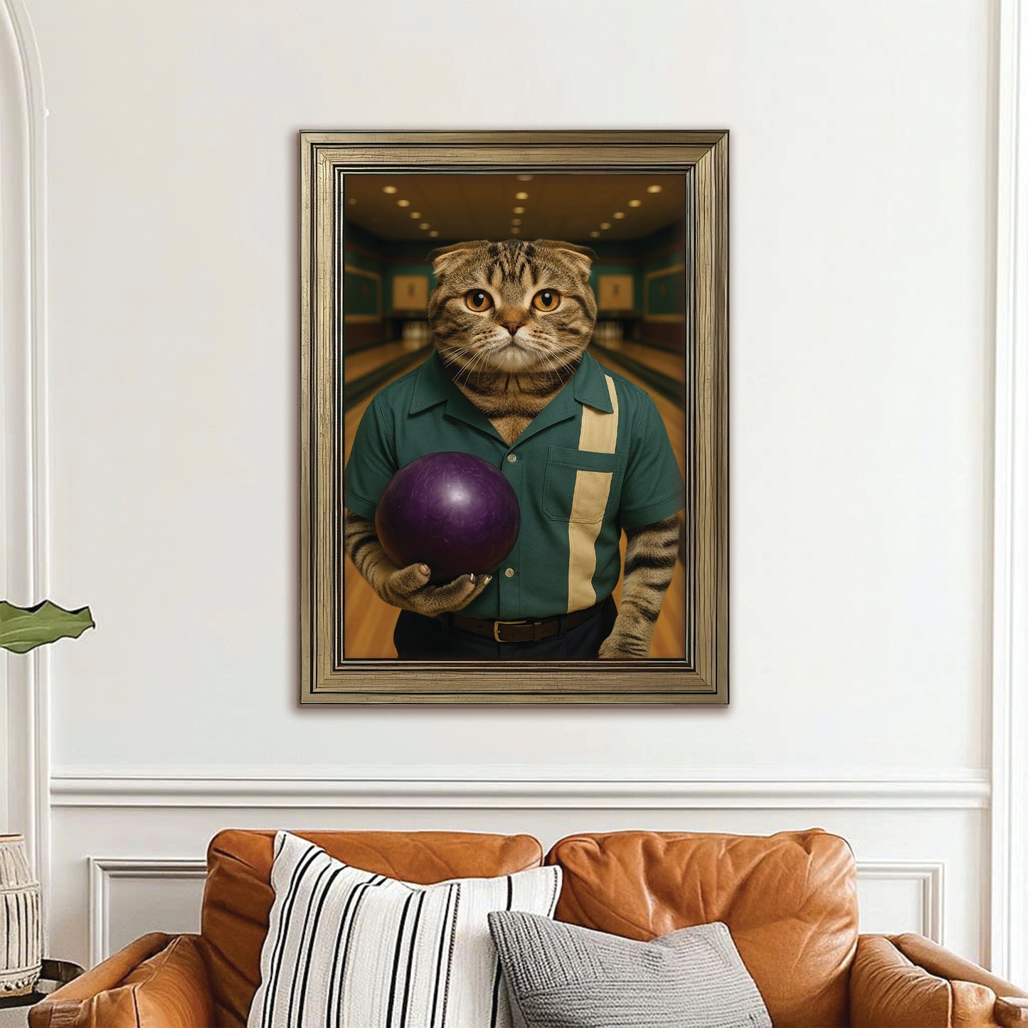 Custom Photo Bowling Cat Canvas Framed Wall Art Gift For Cat Lovers