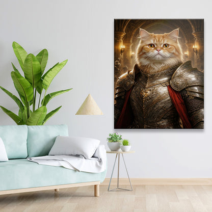 Custom Photo Royal Knight Cat Style 01 Canvas Gift For Cat Lovers
