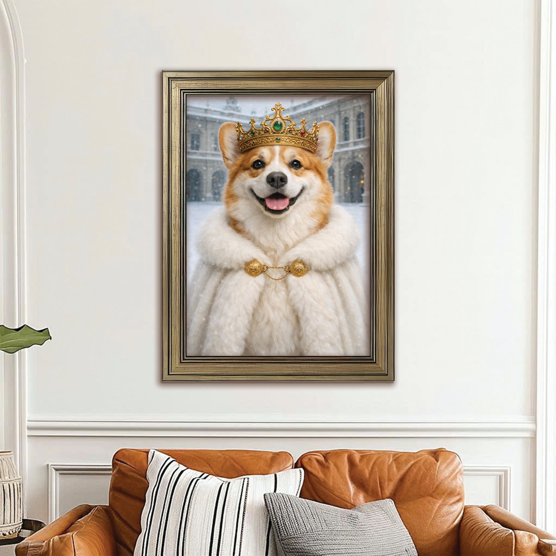 Custom Photo Royal Winter Queen Dog Canvas Framed Wall Art Gift For Dog Lovers