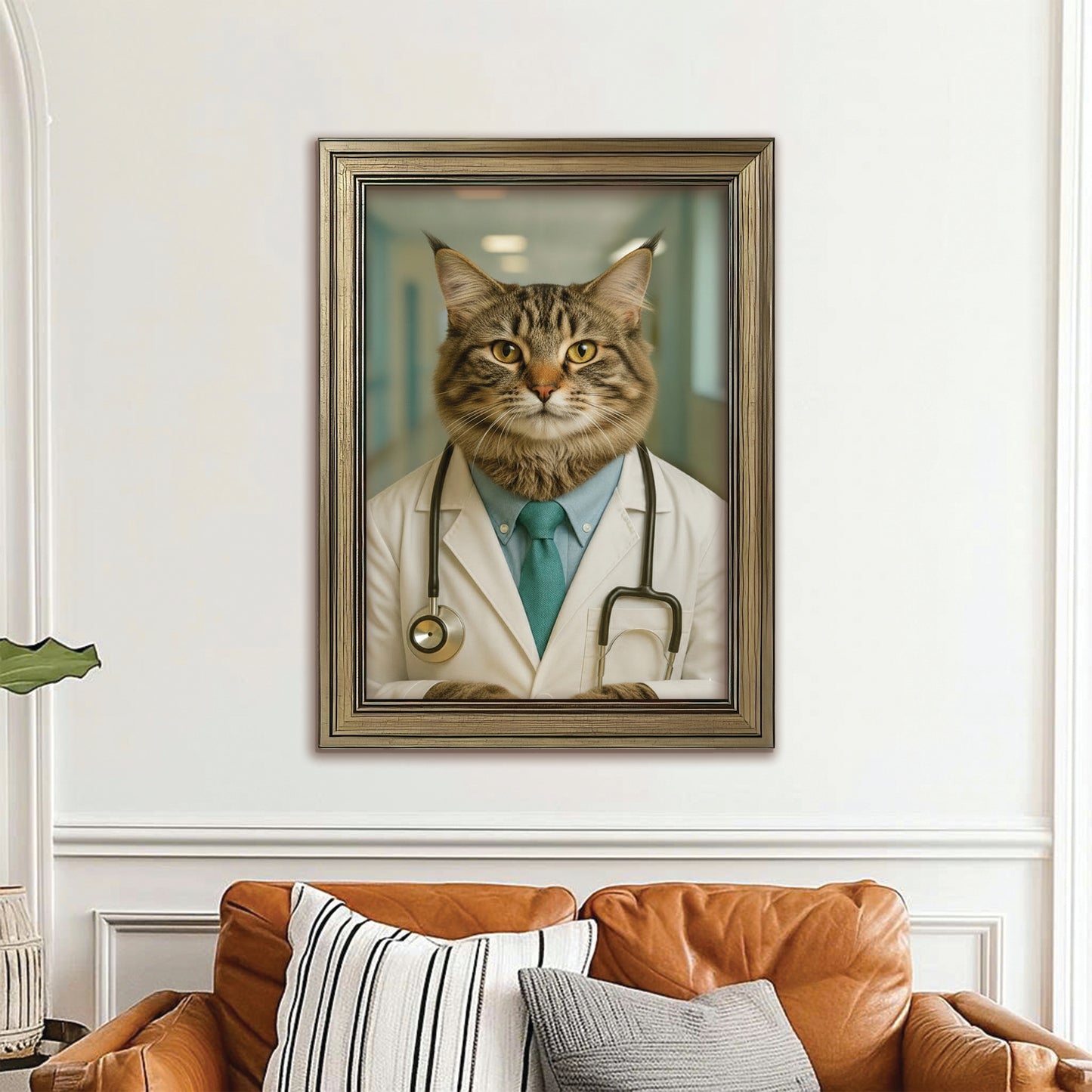 Custom Photo Doctor Cat Canvas Framed Wall Art  Gift For Cat Lovers