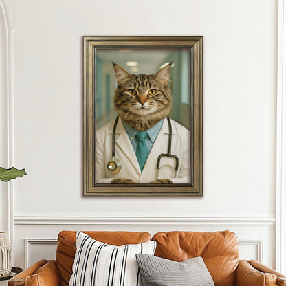 Custom Photo Doctor Cat Canvas Framed Wall Art  Gift For Cat Lovers