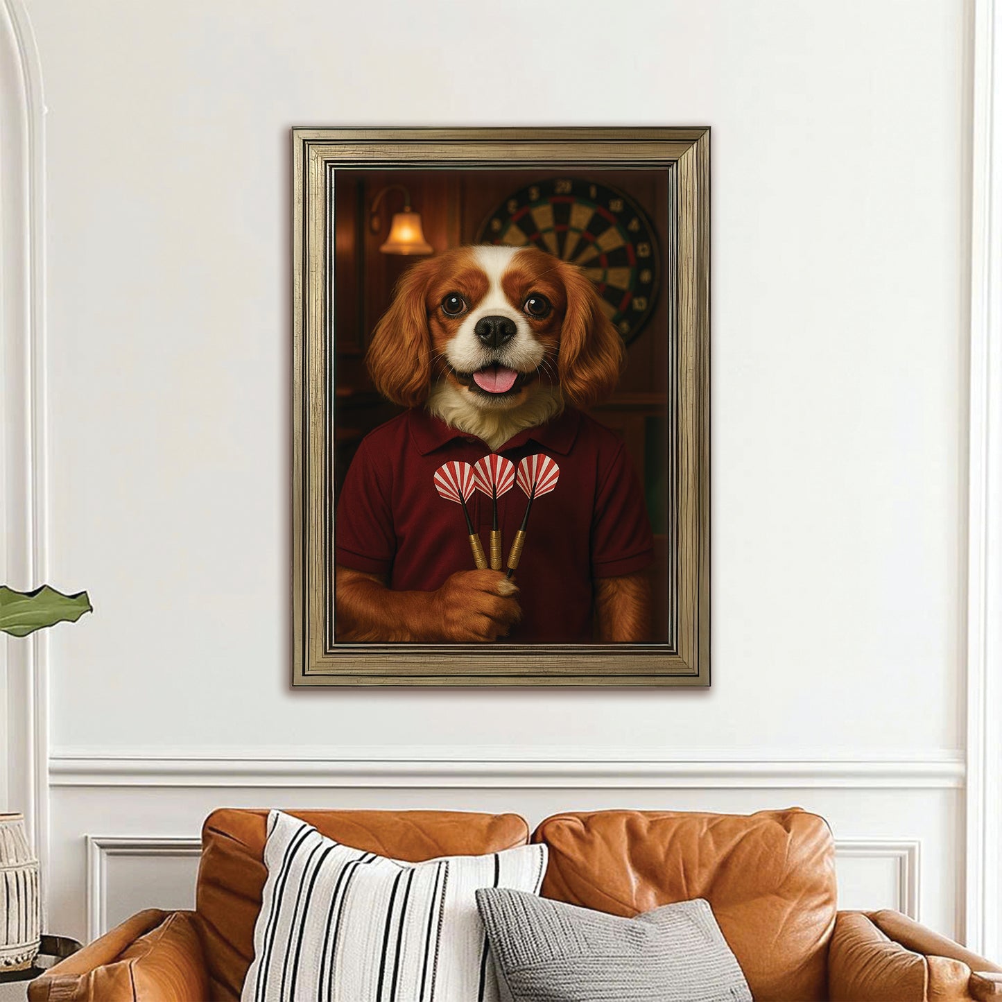 Custom Photo Dart Player Dog Canvas Framed Wall Art Gift For Dog Lovers