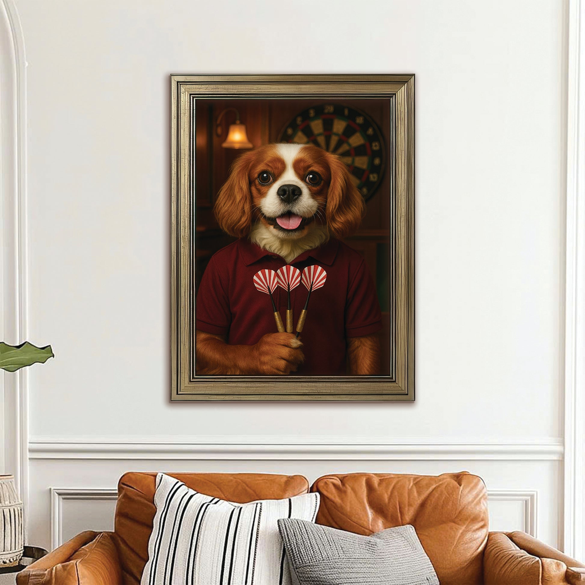 Custom Photo Dart Player Dog Canvas Framed Wall Art Gift For Dog Lovers