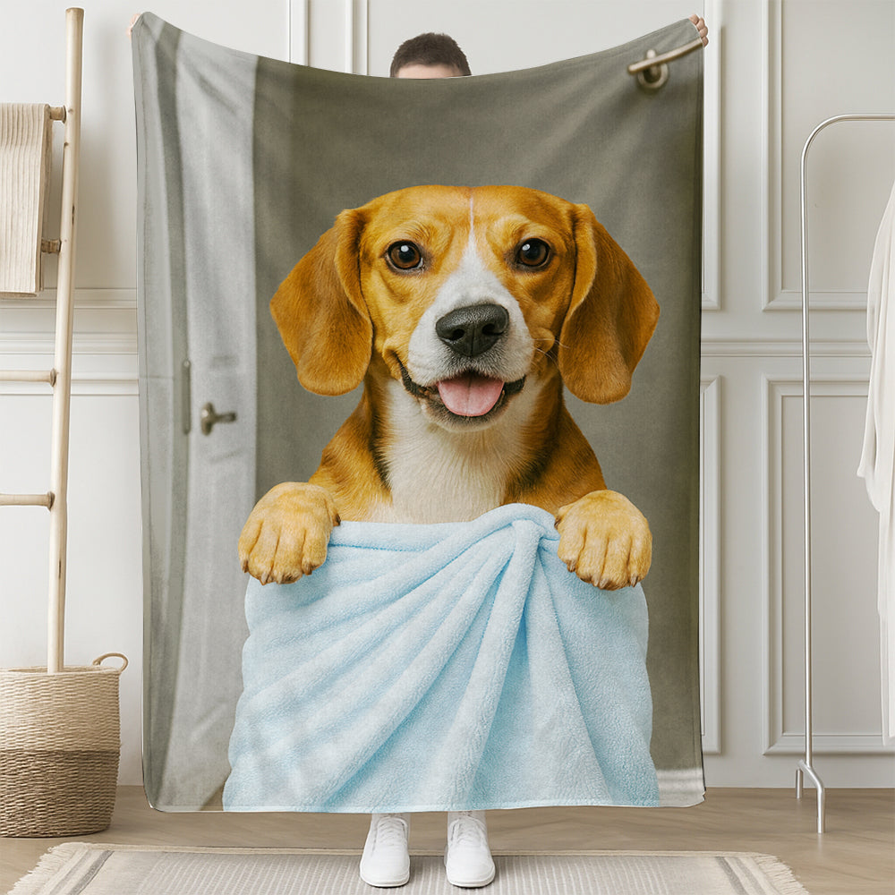 Custom Dog Photo In Bathroom BlanketDog Lover Gifts