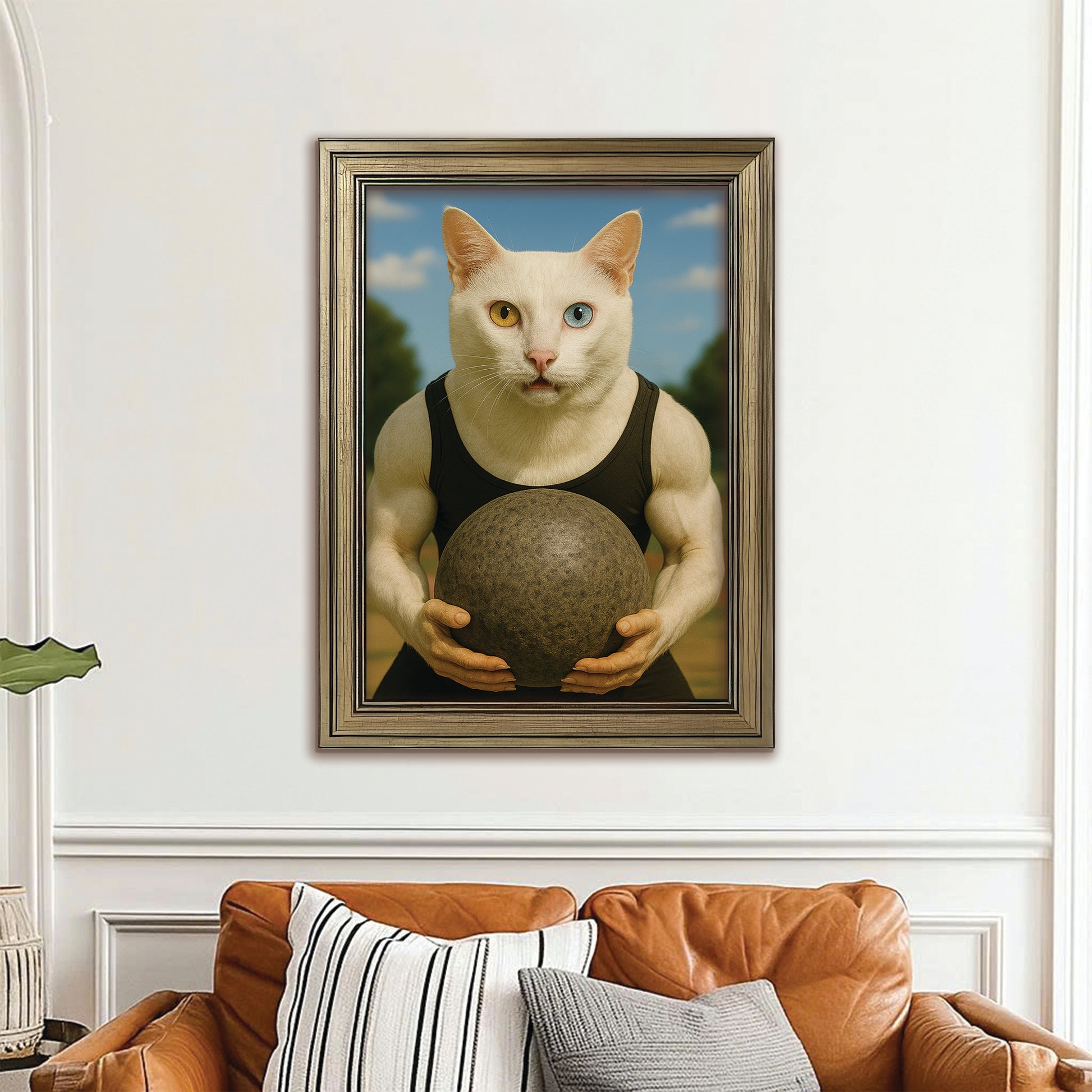Custom Photo Strongman Cat Canvas Framed Wall Art Gift For Cat Lovers