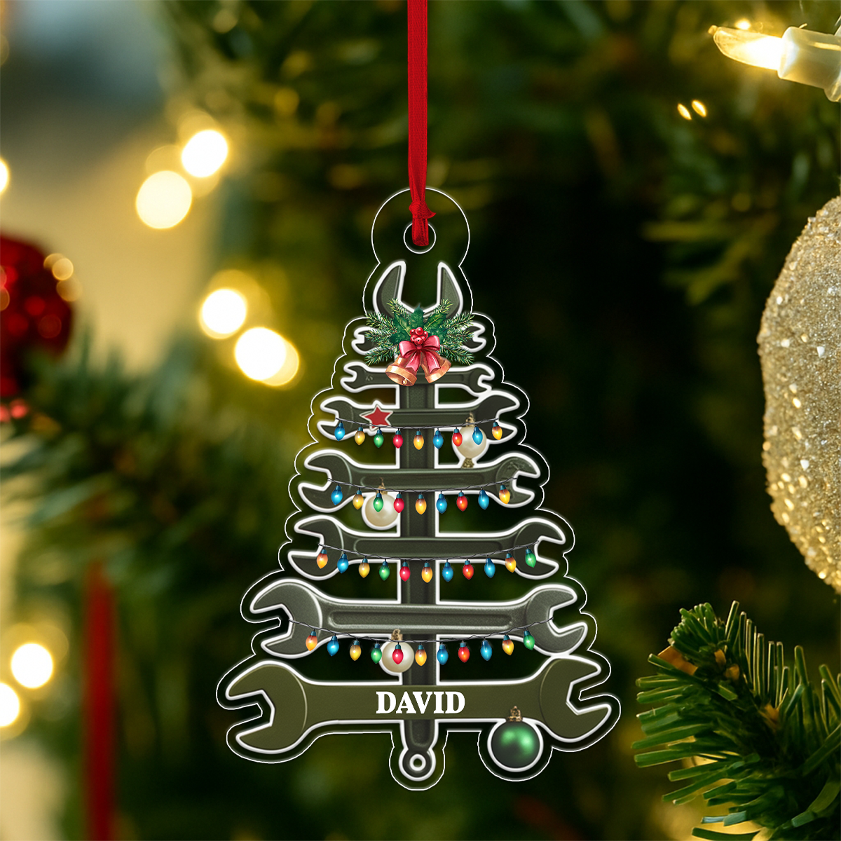 Custom Name Wrench Tree For Repair Mechanic Acrylic Ornament Christmas Gift