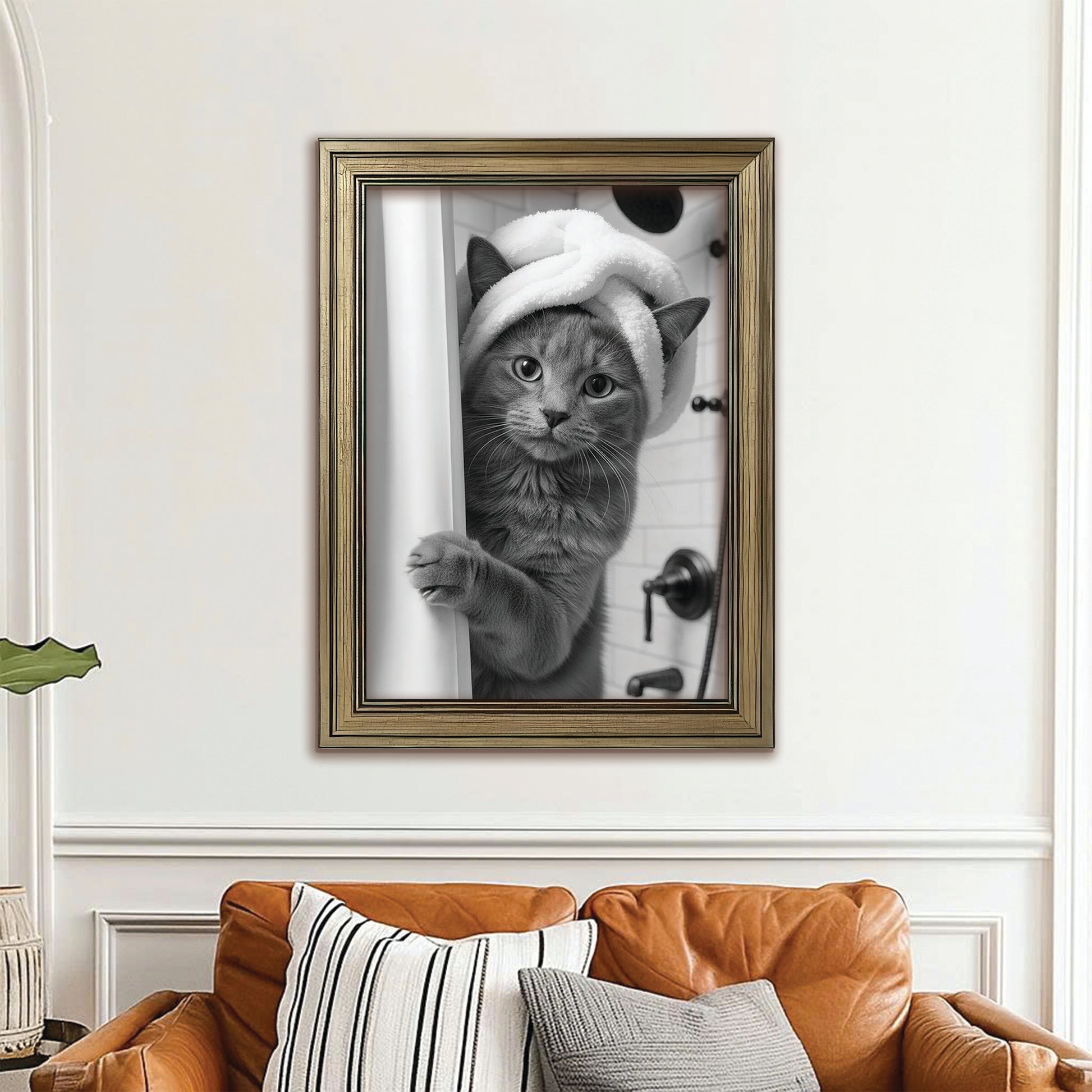Custom Photo Cat Bathroom Canvas Framed Wall Art Gift For Cat Lovers