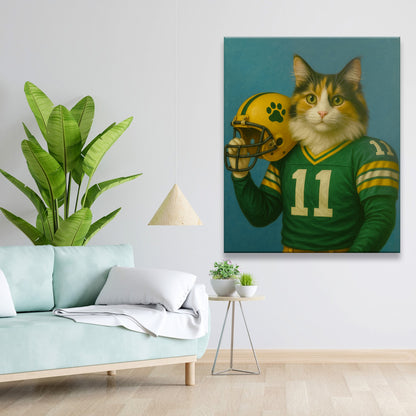 Custom Cat Photo Football Player Canvas