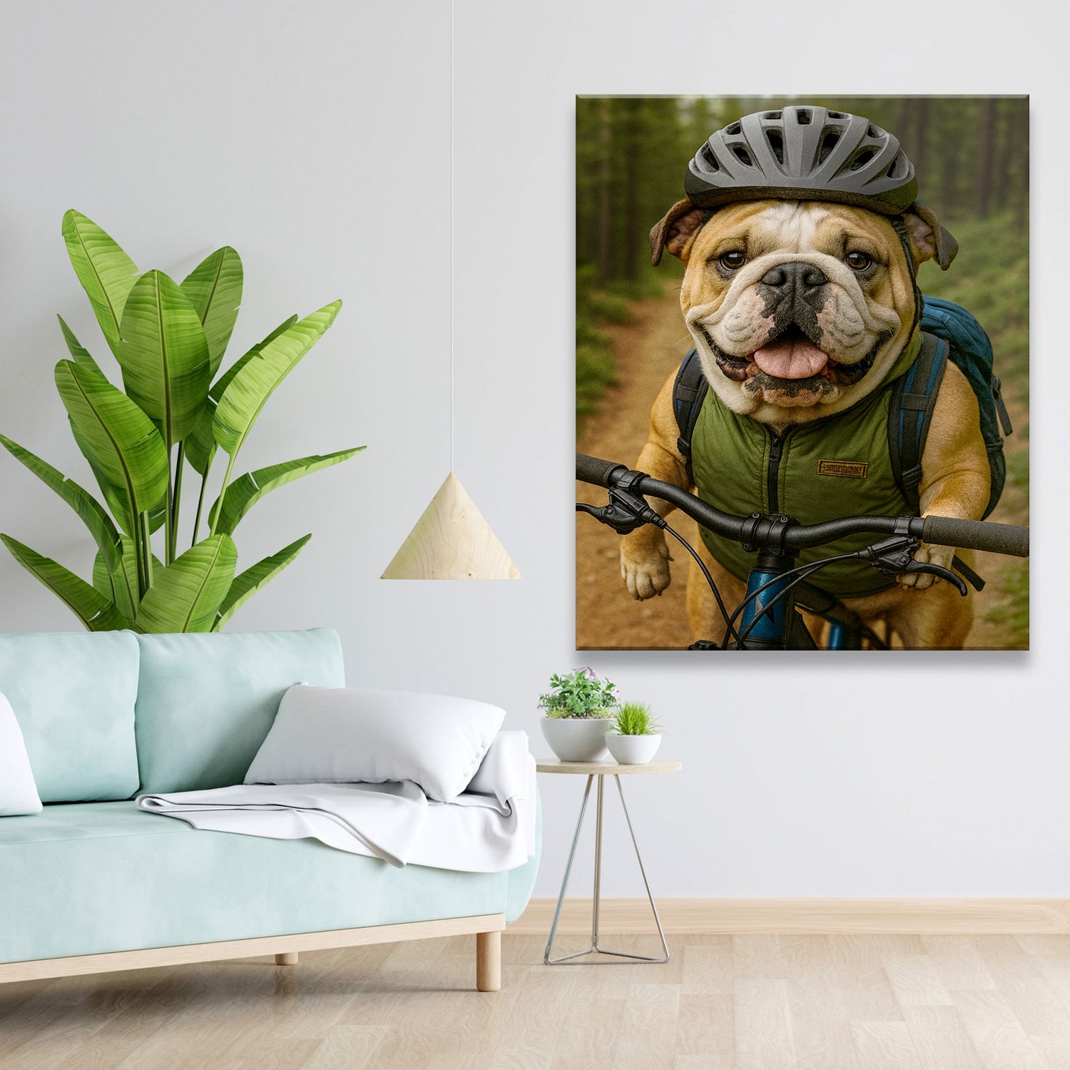 Custom Photo Mountain Biker Dog Canvas Gift For Dog Lovers