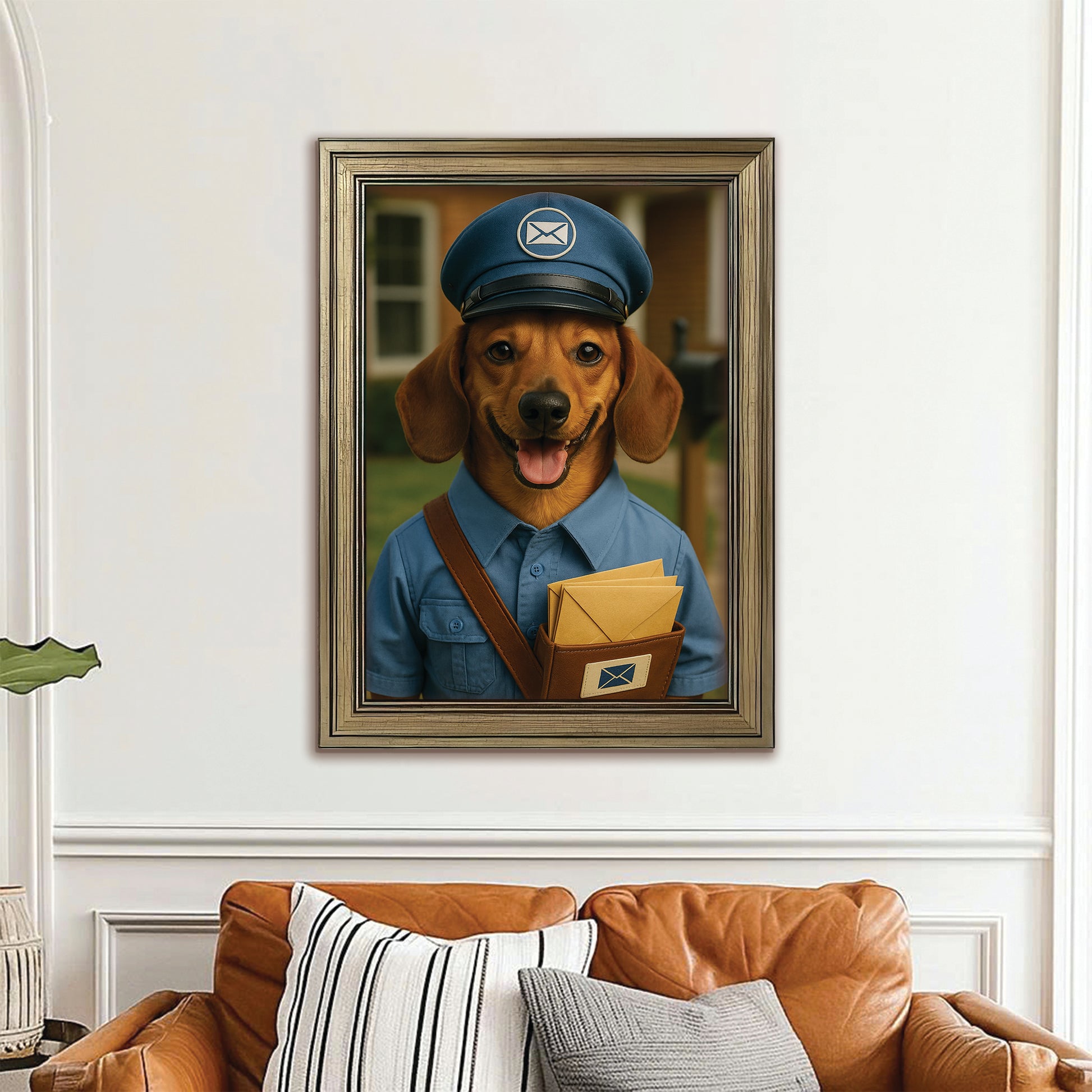 Custom Photo Mail Carrier Dog Canvas Framed Wall Art Gift For Dog Lovers