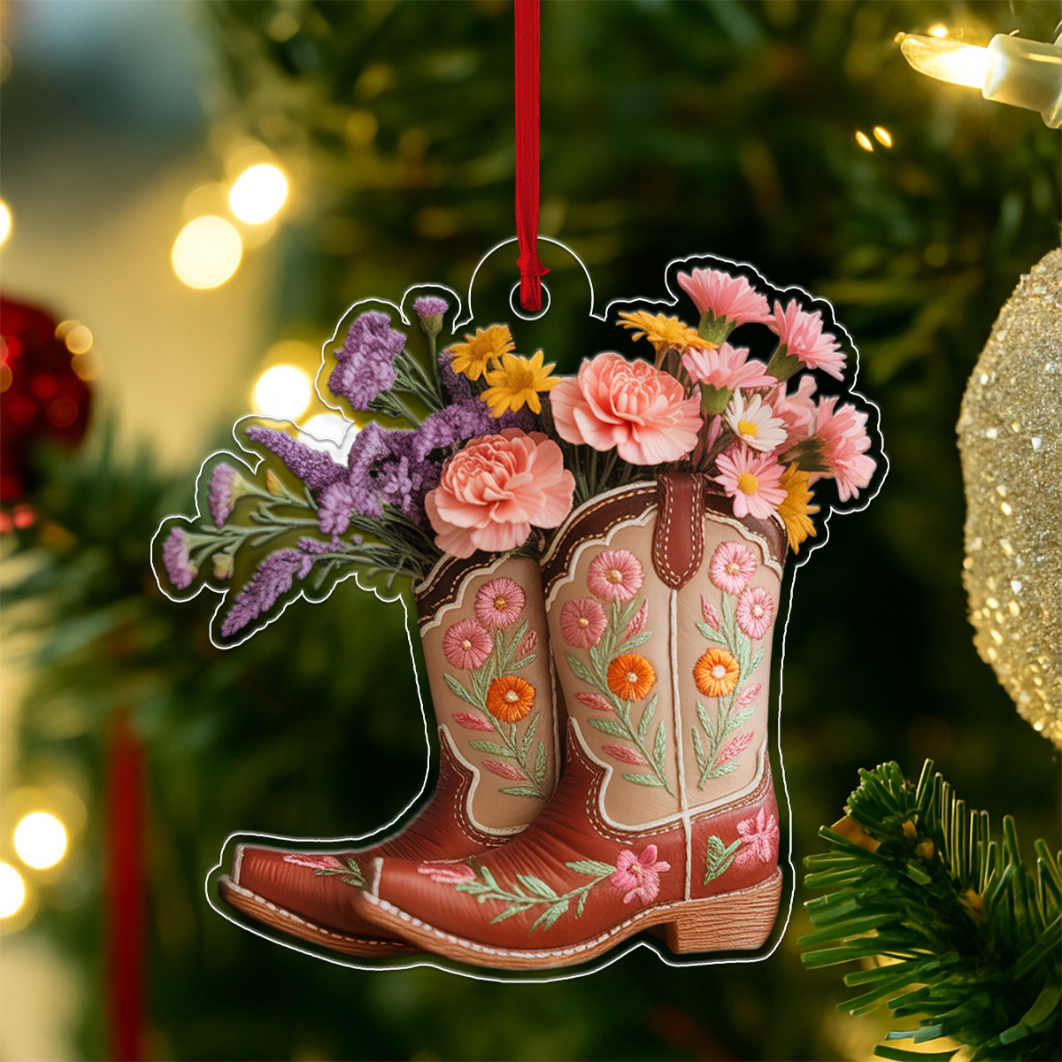 Flower Cowgirl Boots Acrylic Ornament Christmas Gift