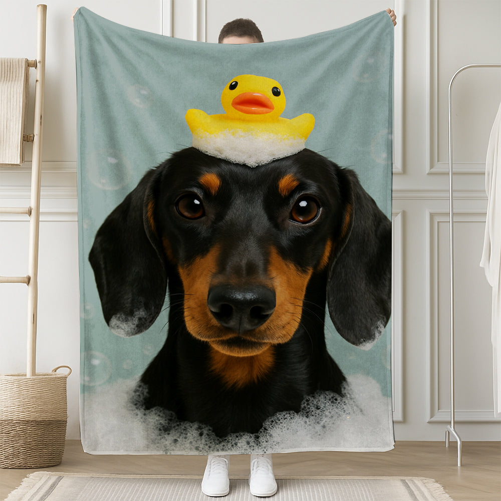 Custom Dog In Bathtub With Duck Toy Blanket For Dog Lover