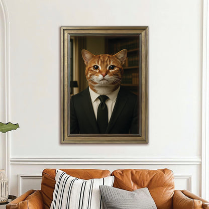 Custom Photo Business man Ceo Cat Canvas Framed Wall Art Gift For Cat Lovers
