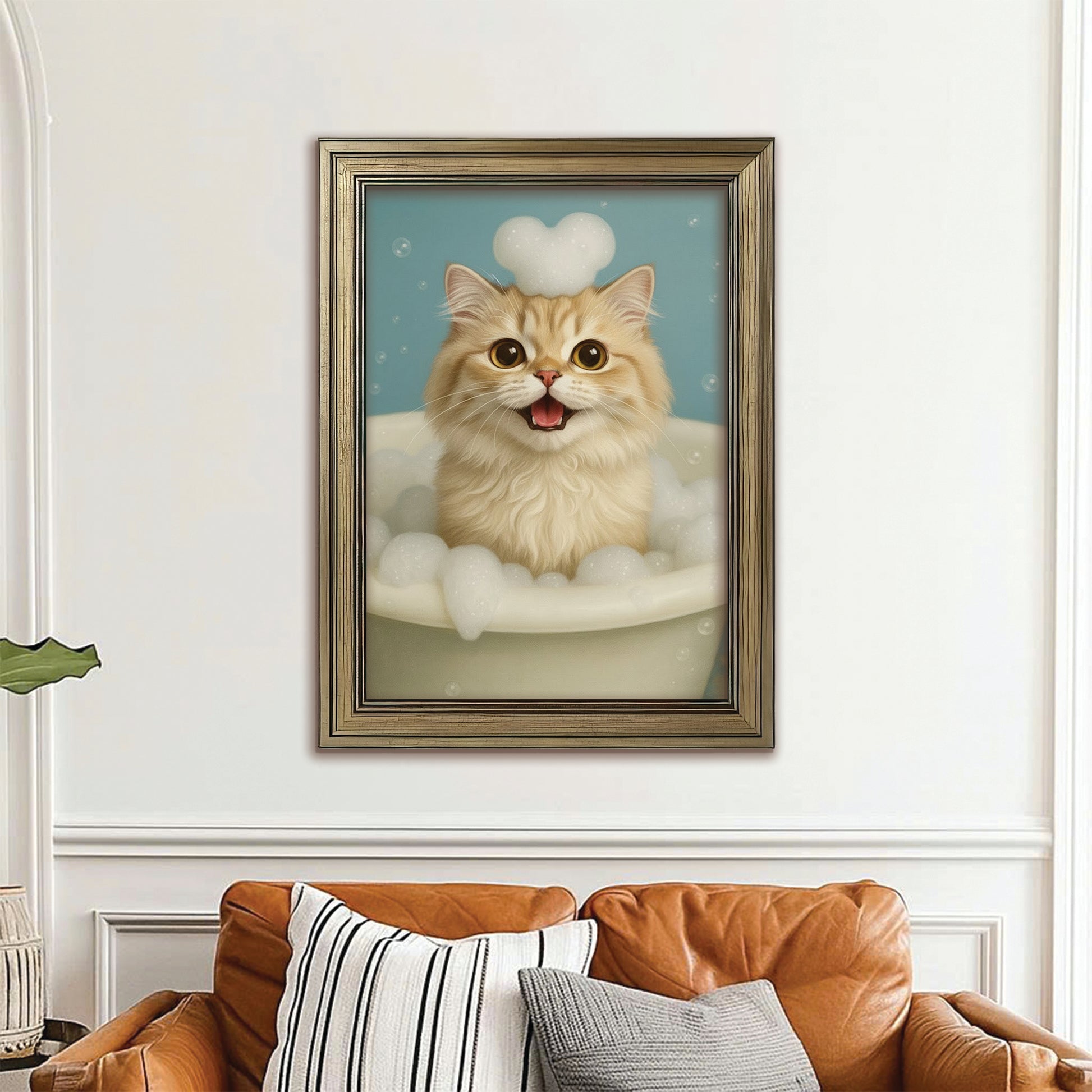 Custom Photo Cat Bathroom Style 29 Canvas Framed Wall Art Gift For Cat Lovers