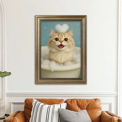 Custom Photo Cat Bathroom Style 29 Canvas Framed Wall Art Gift For Cat Lovers