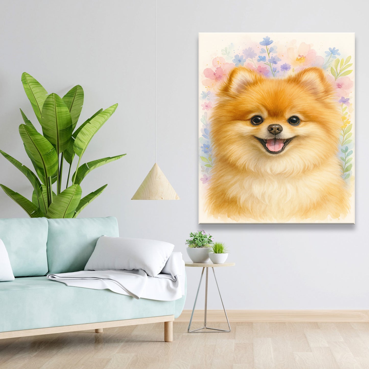 Custom Photo Dog Floral Watercolor Art