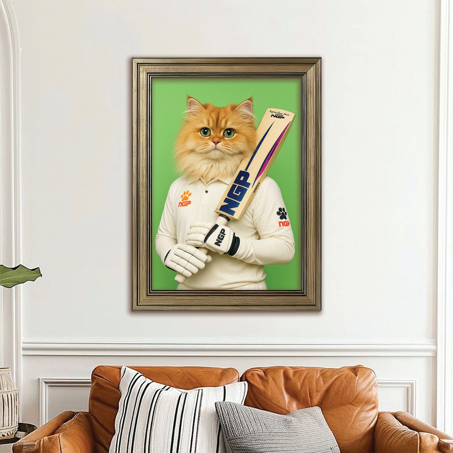 Custom Photo Cricketer Cat Canvas Framed Wall Art Gift For Cat Lovers