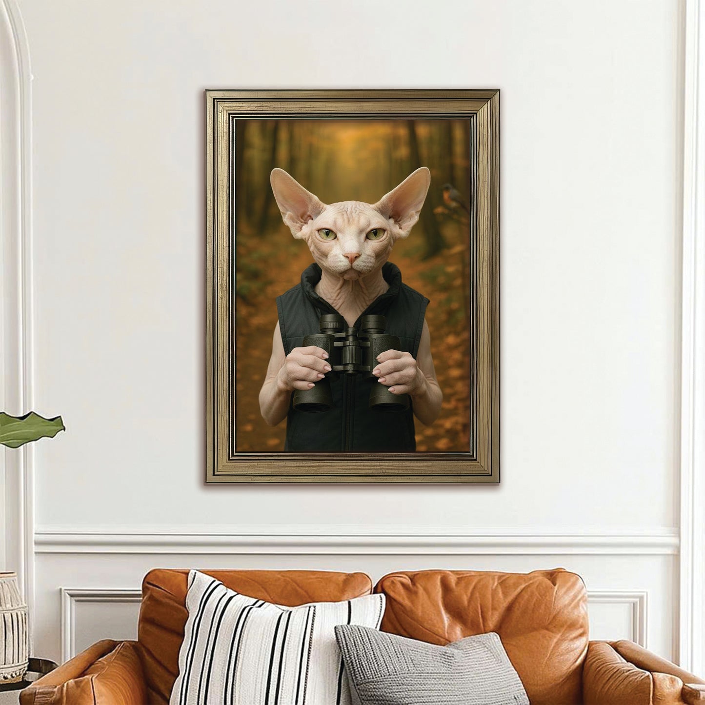 Custom Photo Bird Watching Cat Canvas Framed Wall Art Gift For Cat Lovers