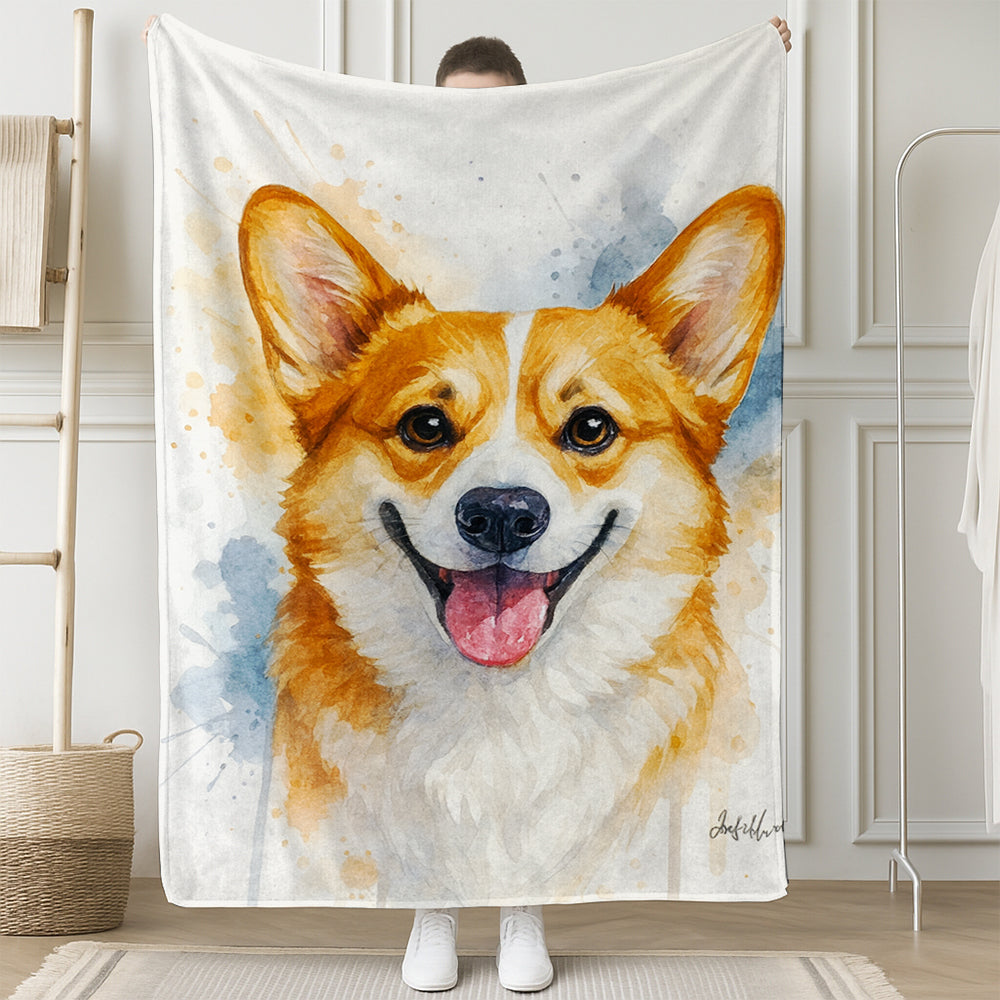 Custom Photo Dog Watercolor Artwork Blanket Gift For Dog Lover