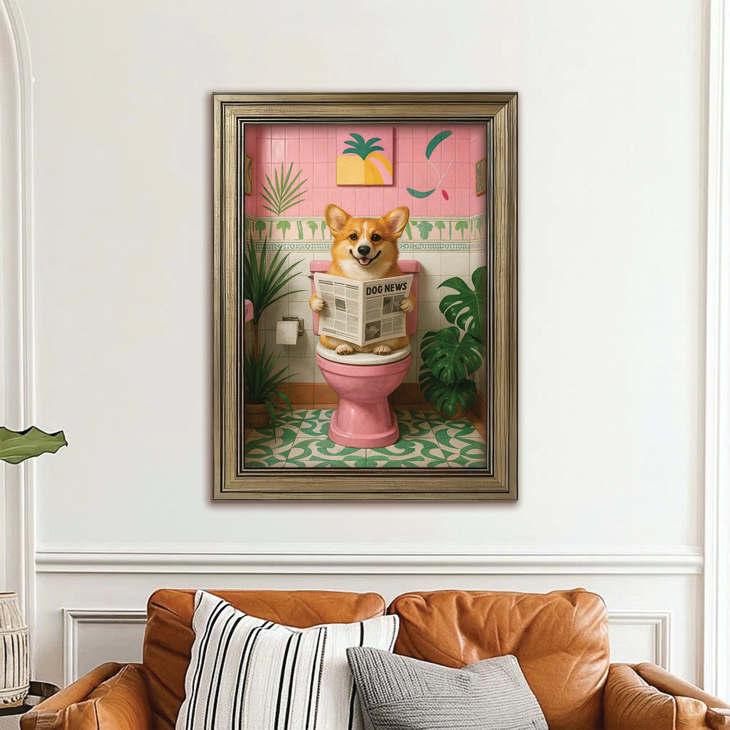 Custom Photo Dog Bathroom Style 10 Canvas Framed Wall Art Gift For Dog Lovers