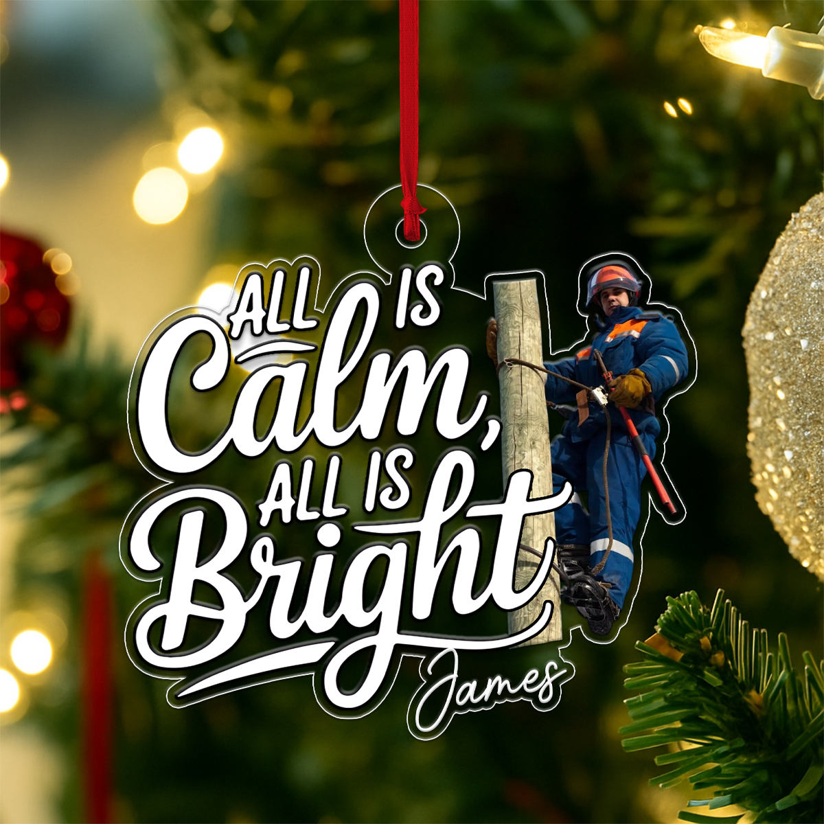 Custom Photo Electrician Gift Lineman Hero Acrylic Ornament Christmas Gift
