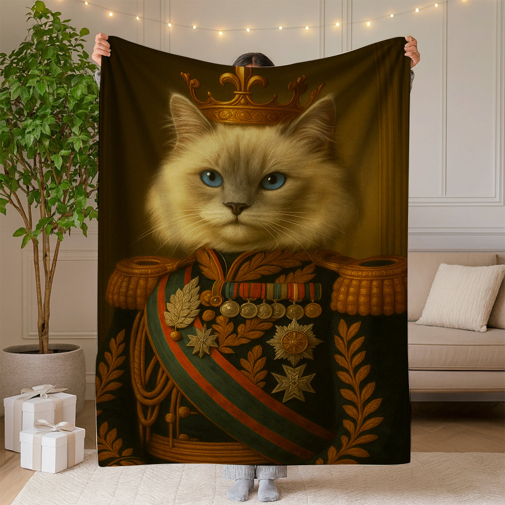 Custom Photo Cat King Crown Royal Blanket _ Gift For Cat Lovers