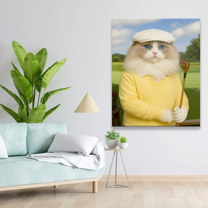 Custom Photo Golfer Cat Canvas Gift For Cat Lovers