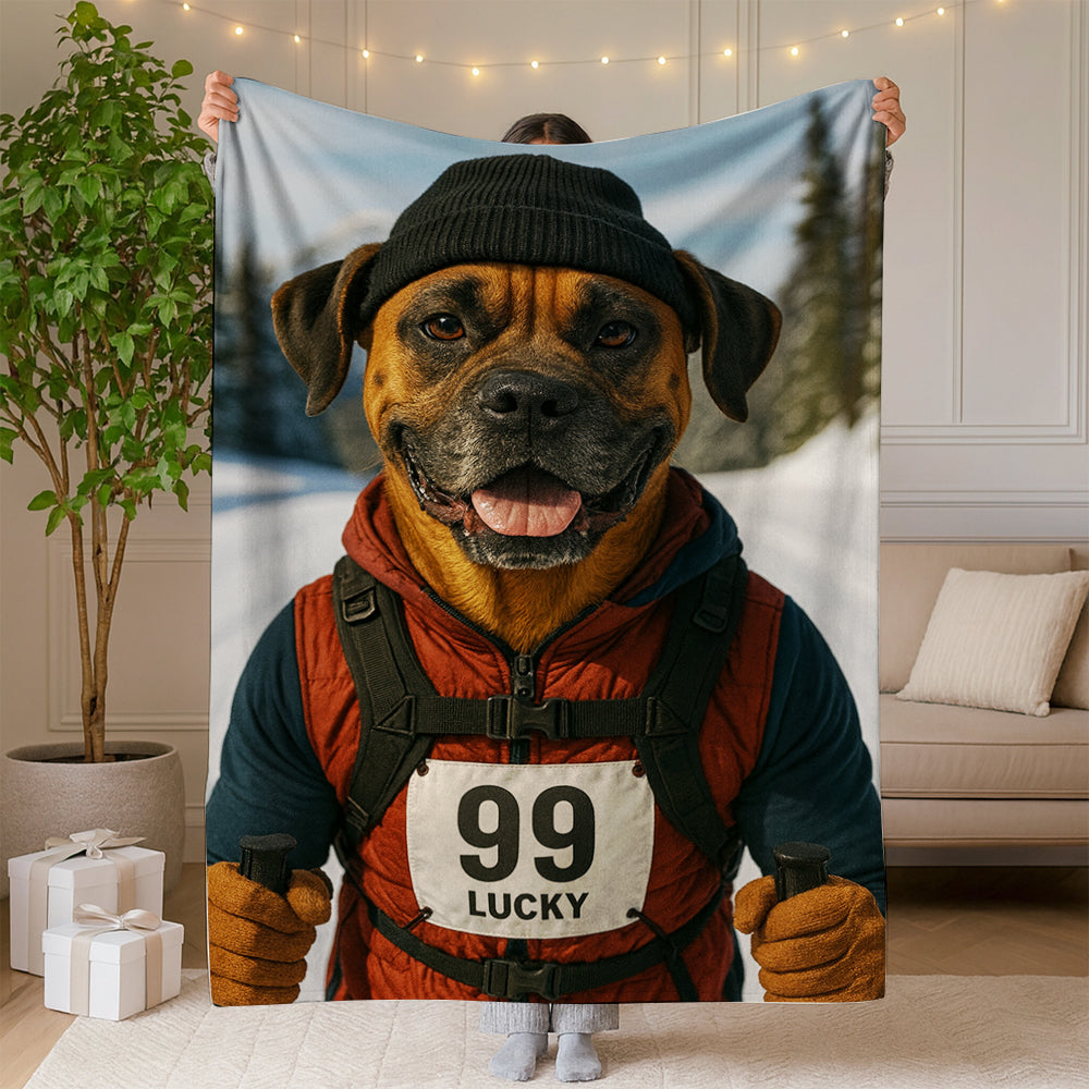 Custom Photo Cross Country Ski Dog BlanketGift For Dog Lovers