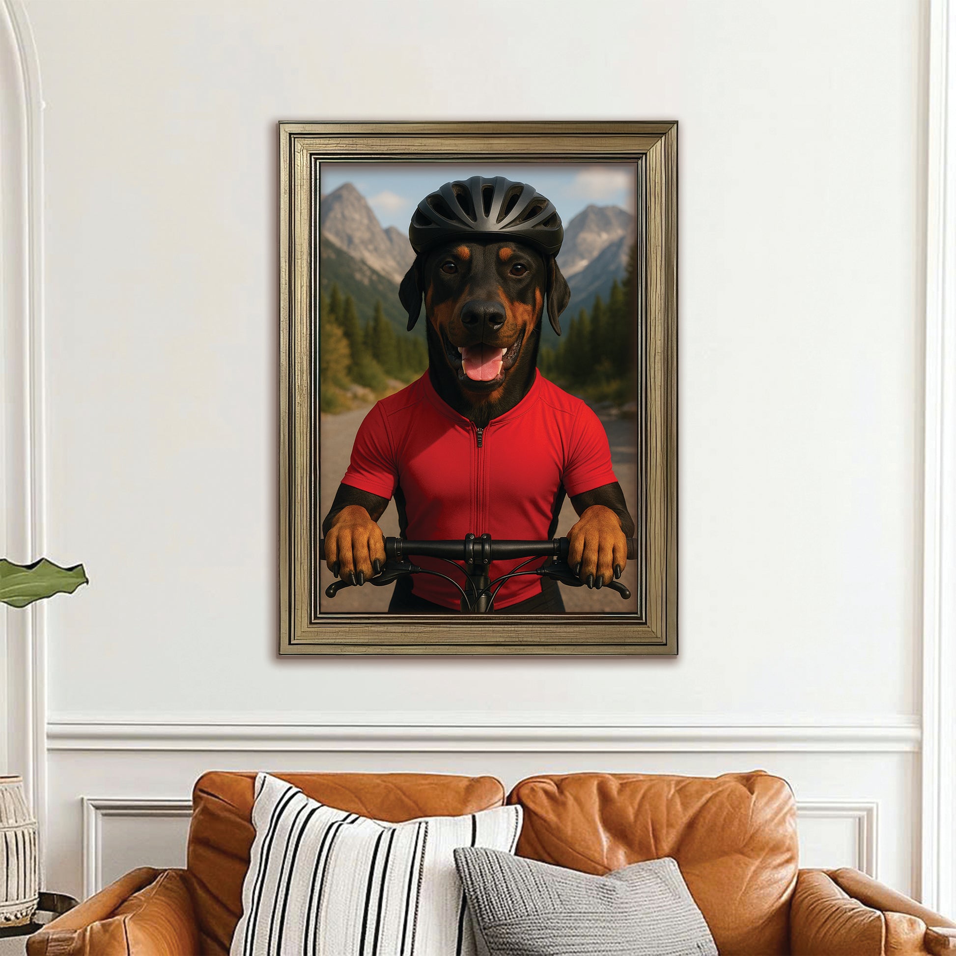 Custom Photo Cyclist Dart Bike Dog Canvas Framed Wall Art Gift For Dog Lovers