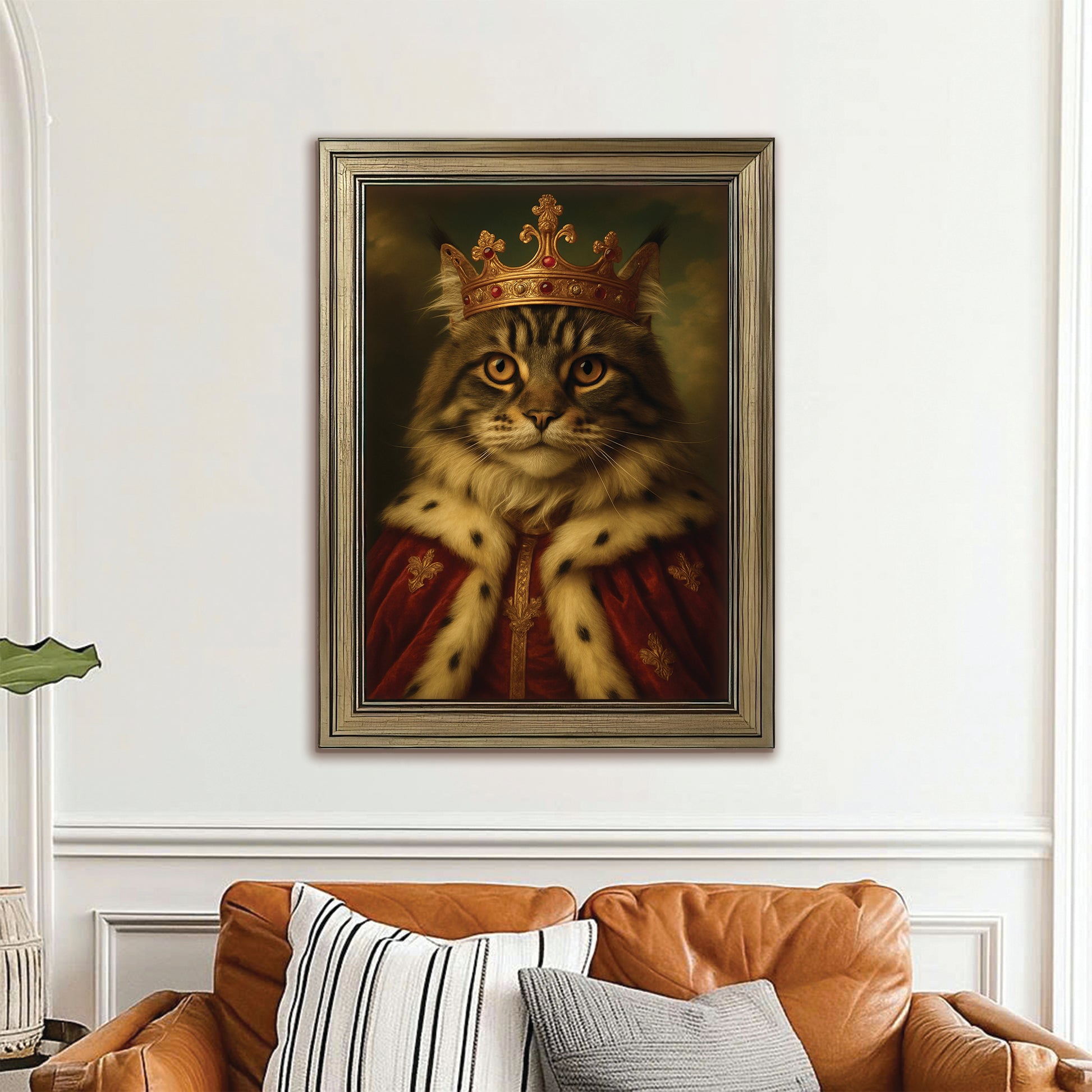 Custom Photo Cat Royal Canvas Framed Wall Art Pet King Portrait