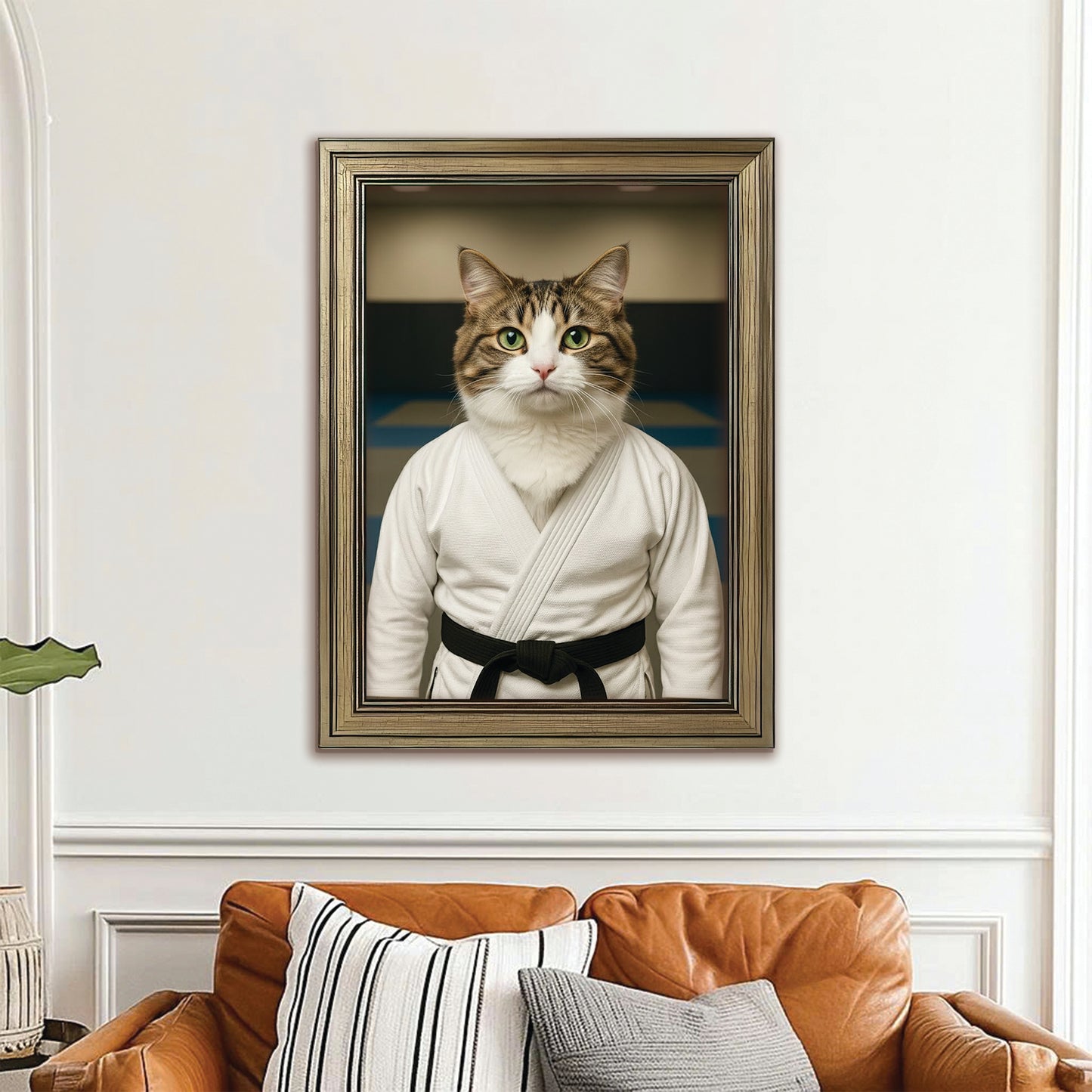 Custom Photo Jiu Jitsu Cat Canvas Framed Wall Art  Gift For Cat Lovers