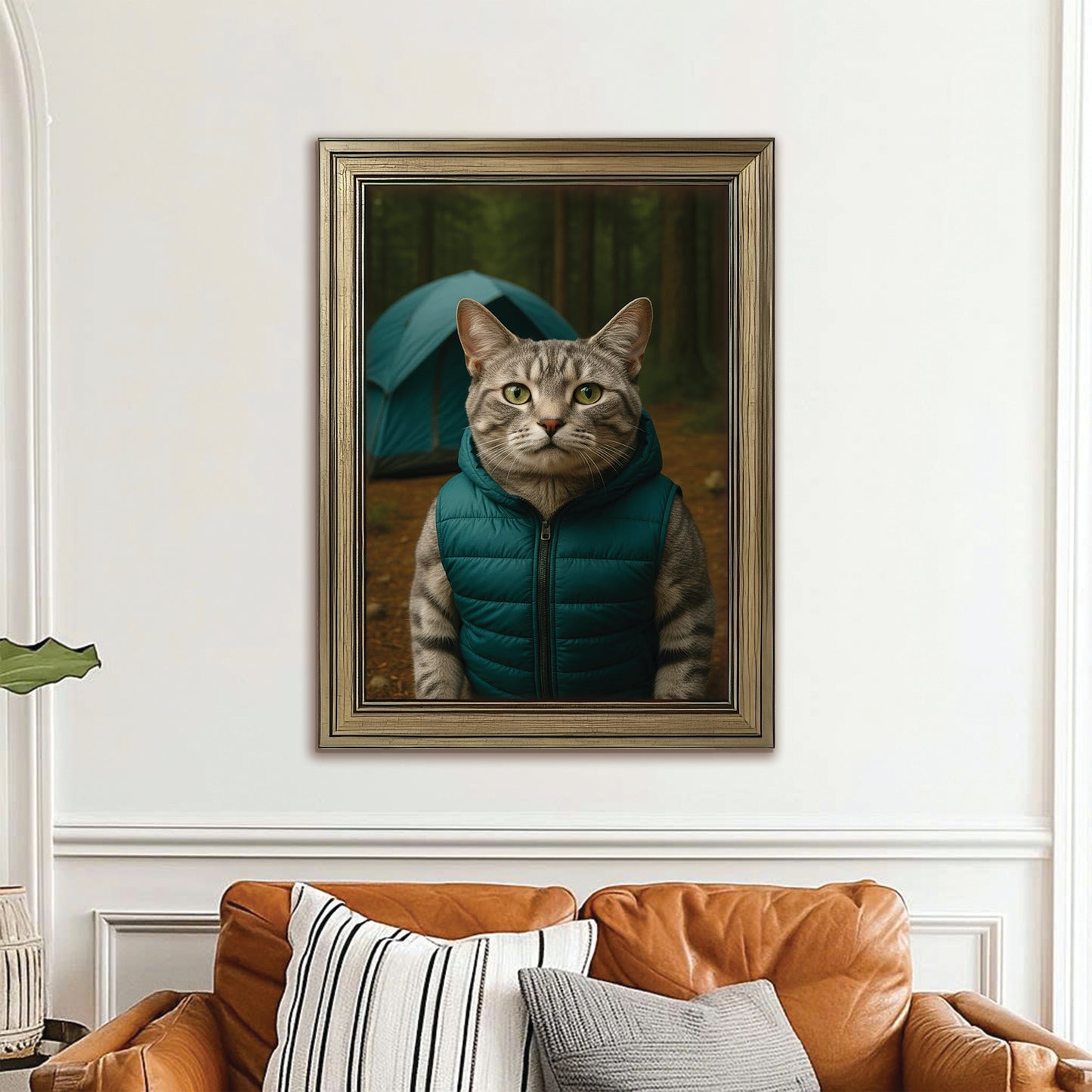 Custom Photo Cat Camping Canvas Framed Wall Art  Gift For Cat Lovers