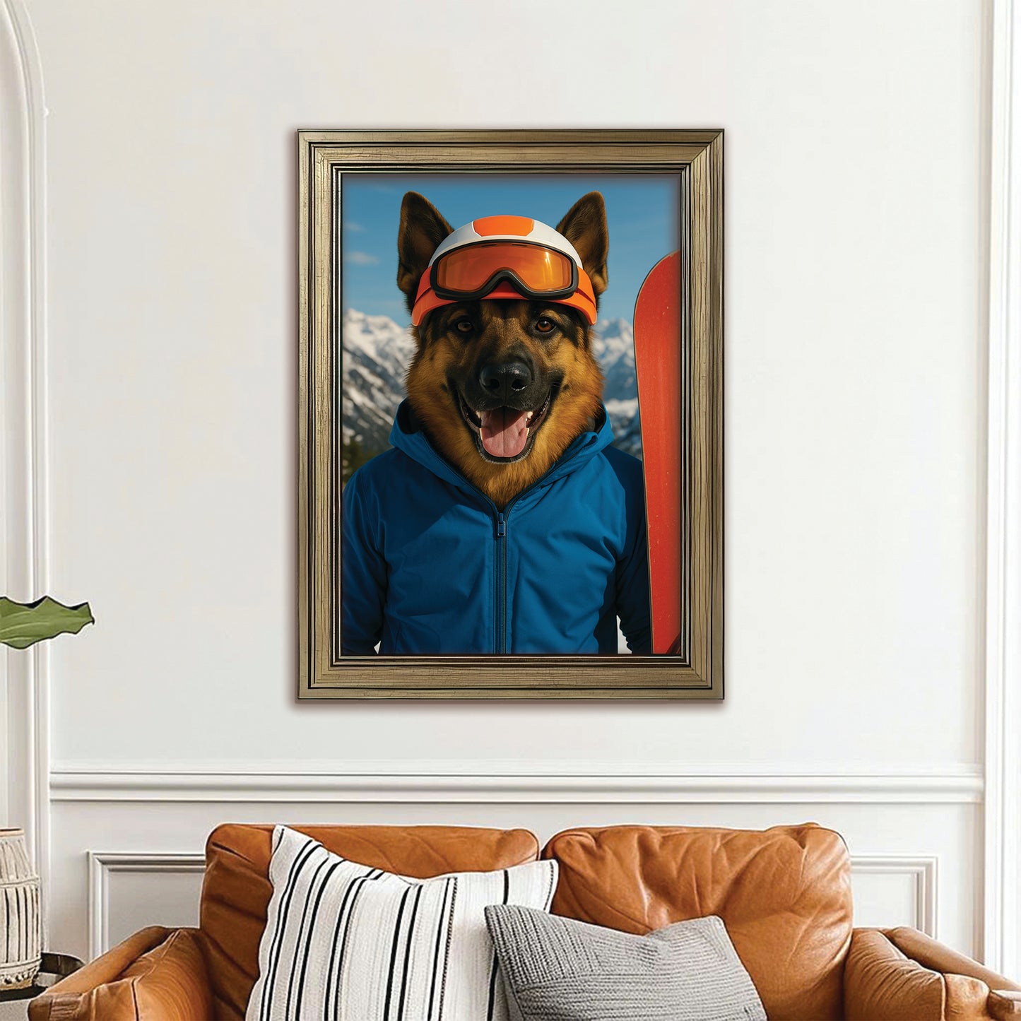 Custom Photo Snowboarder Dog Canvas Framed Wall Art Gift For Dog Lovers
