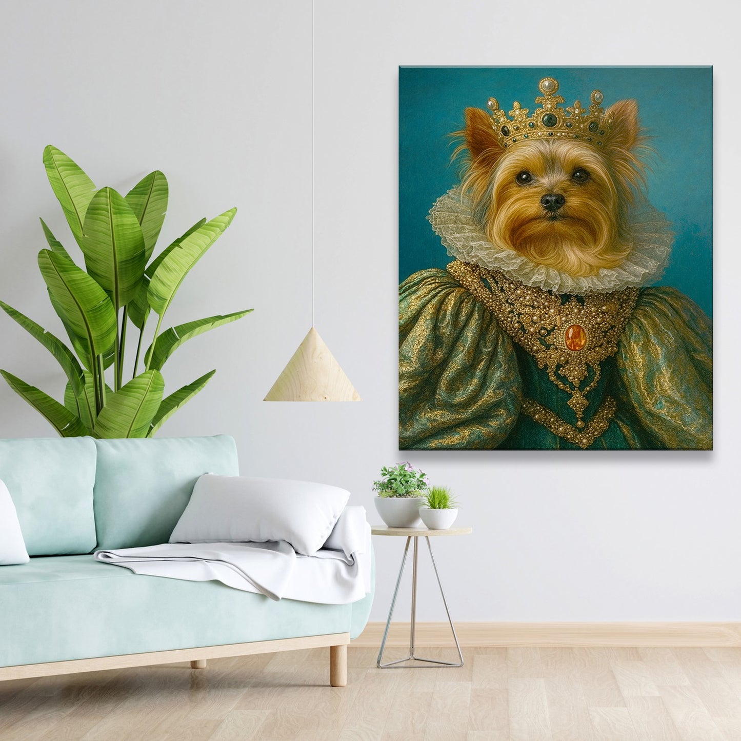 Custom Photo Potrait Royal Dog With Crown Canvas Gift For Dog Lovers