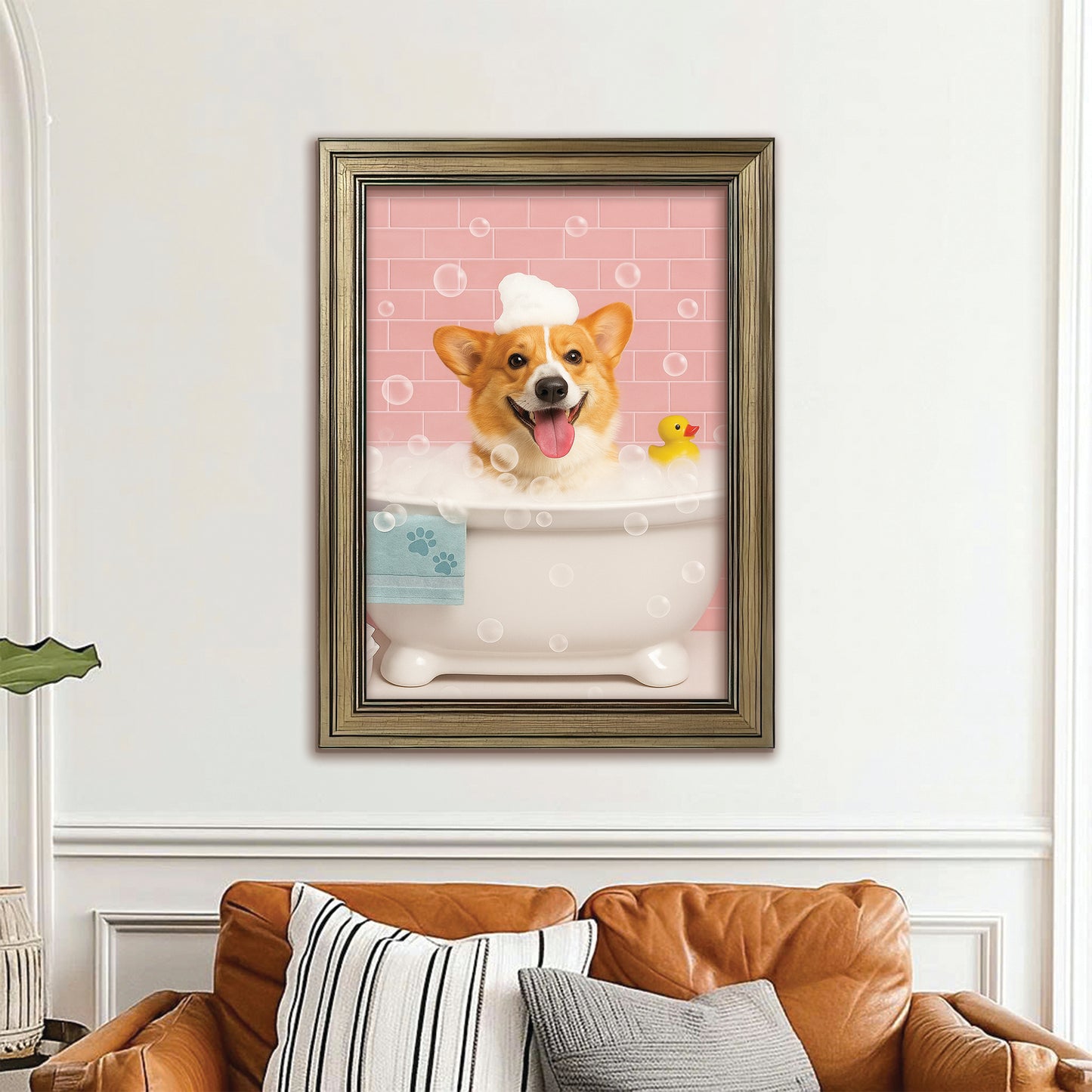 Custom Photo Dog In Bath Canvas Framed Wall Art Gift For Dog Lovers