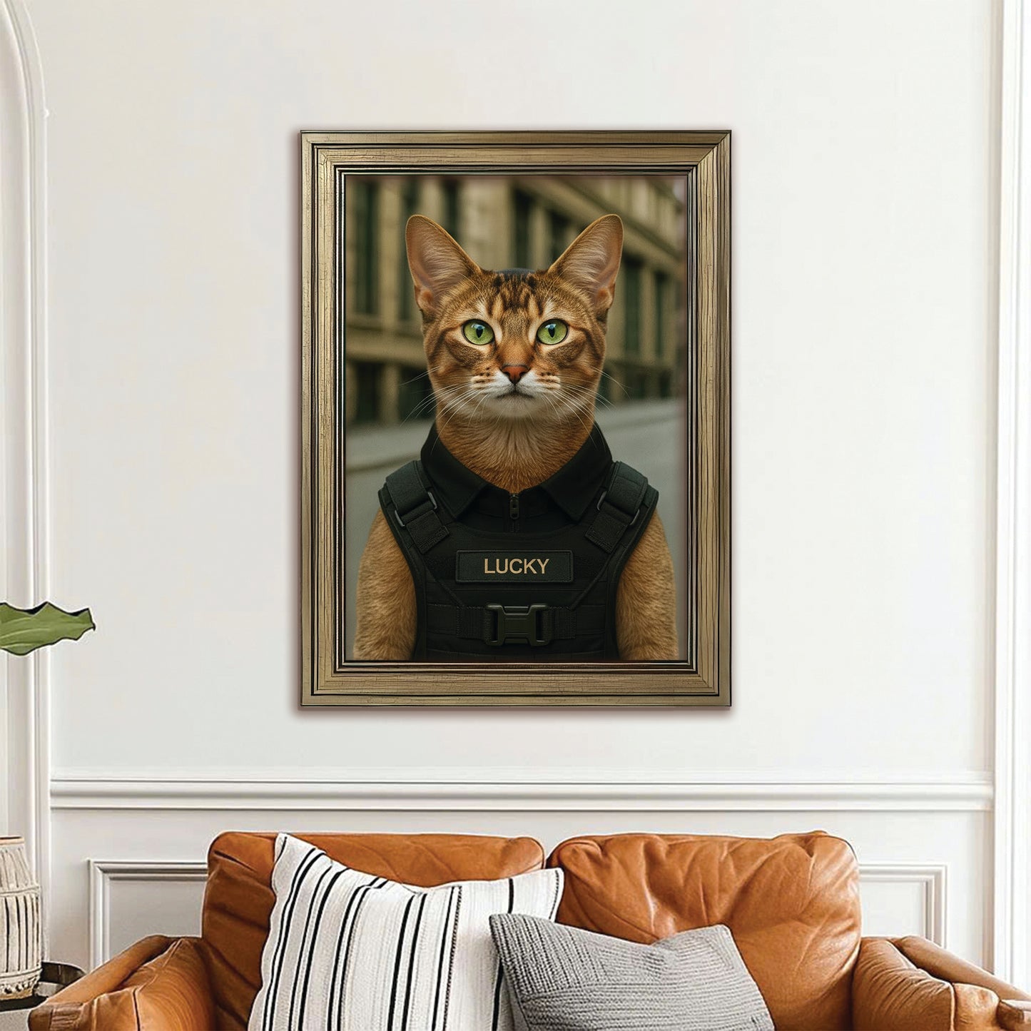 Custom Photo Tactical Cat Canvas Framed Wall Art Gift For Cat Lovers