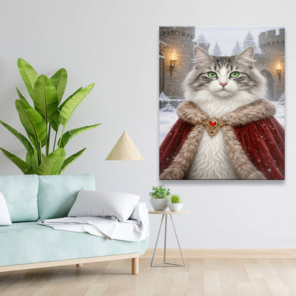 Custom Photo Winter King Royal Canvas Gift For Cat Lovers