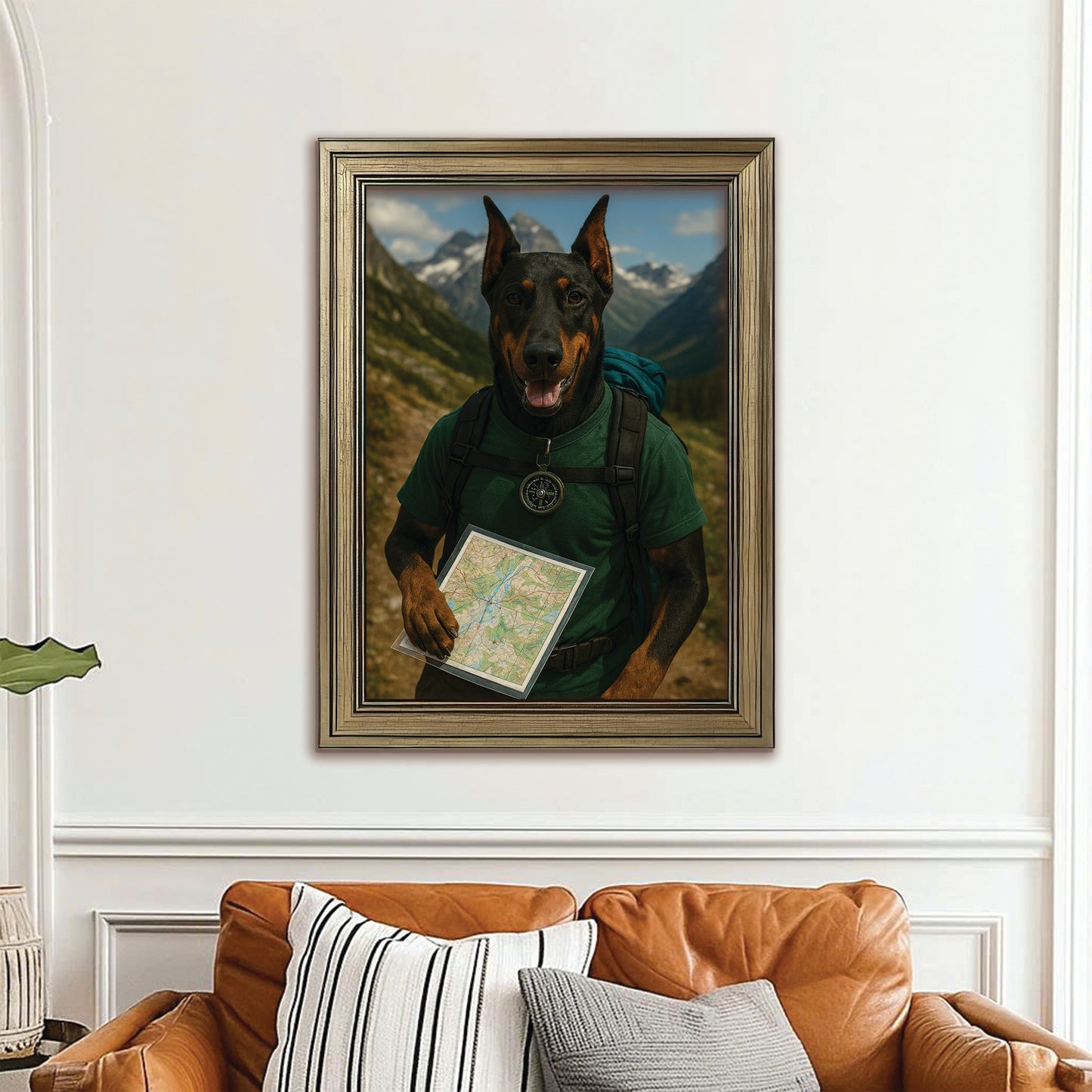 Custom Photo Explorer Hiking Dog Canvas Framed Wall Art Gift For Dog Lovers
